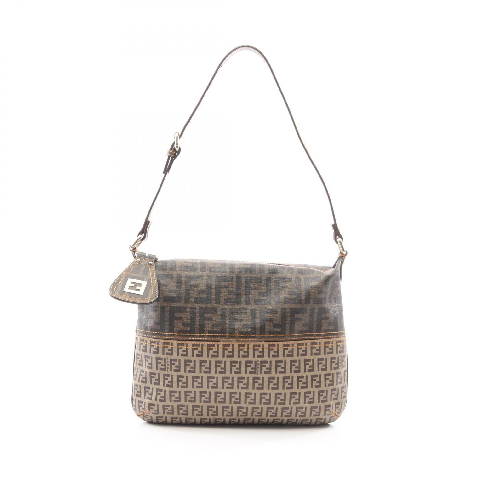 Fendi Beige Black Brown Canvas Leather Handbag Shoulder Bag (Pre-Owned)