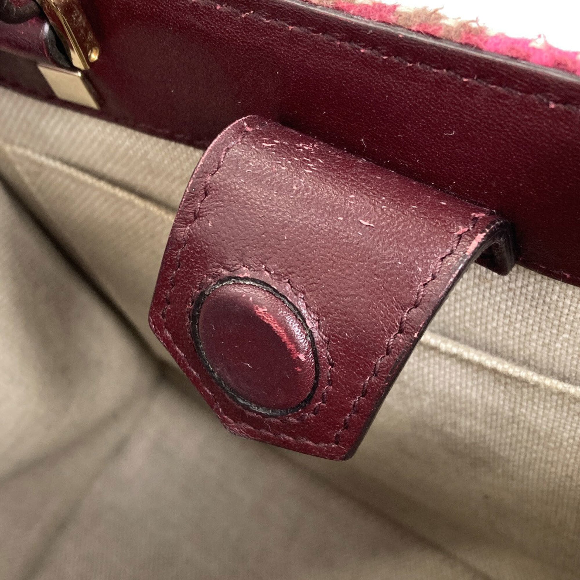 Jimmy Choo Beige Bordeaux Pink Wool Leather Handbag (Pre-Owned)