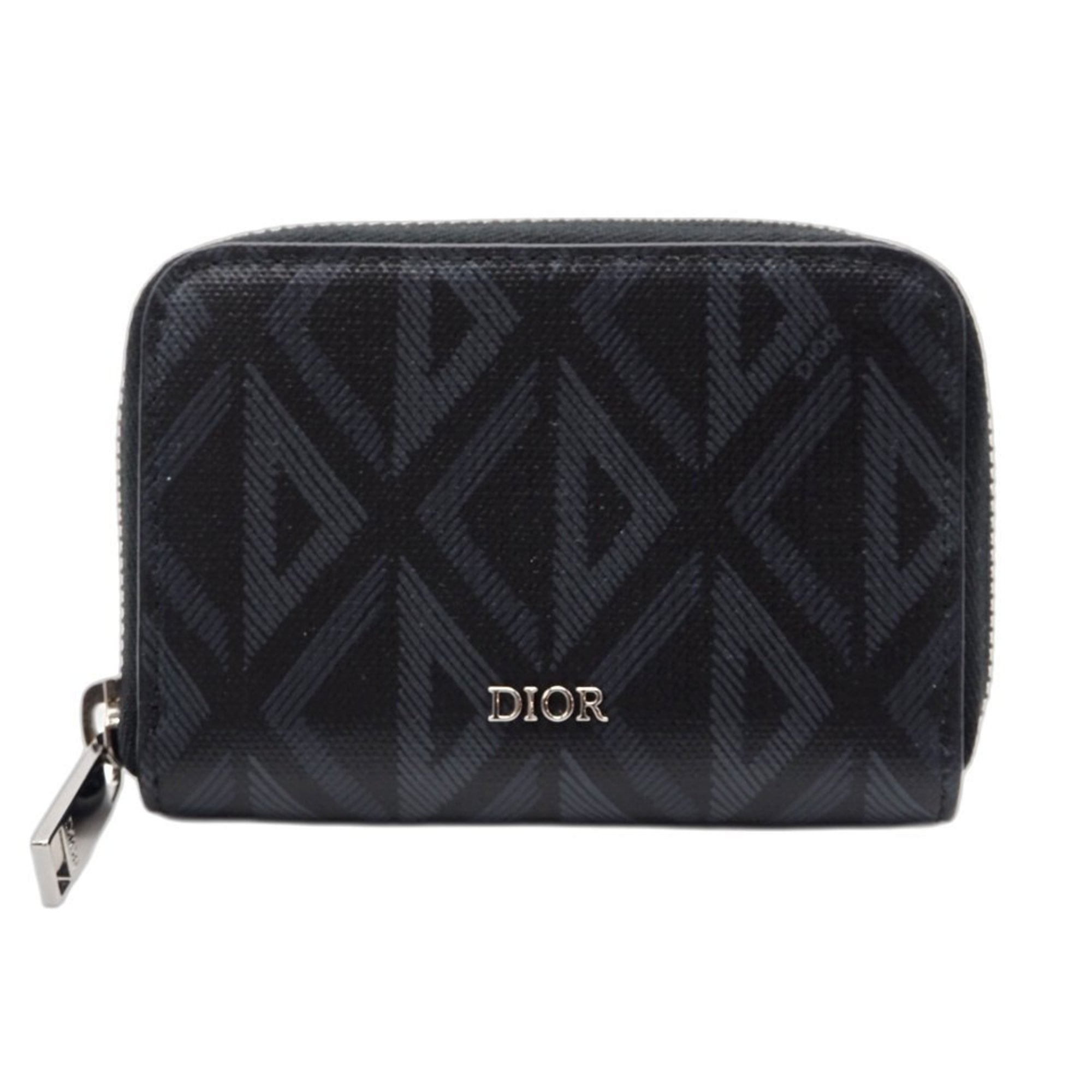 Christian Dior Black Gray Coated Canvas Leather Coin Purse/Coin Case (Pre-Owned)