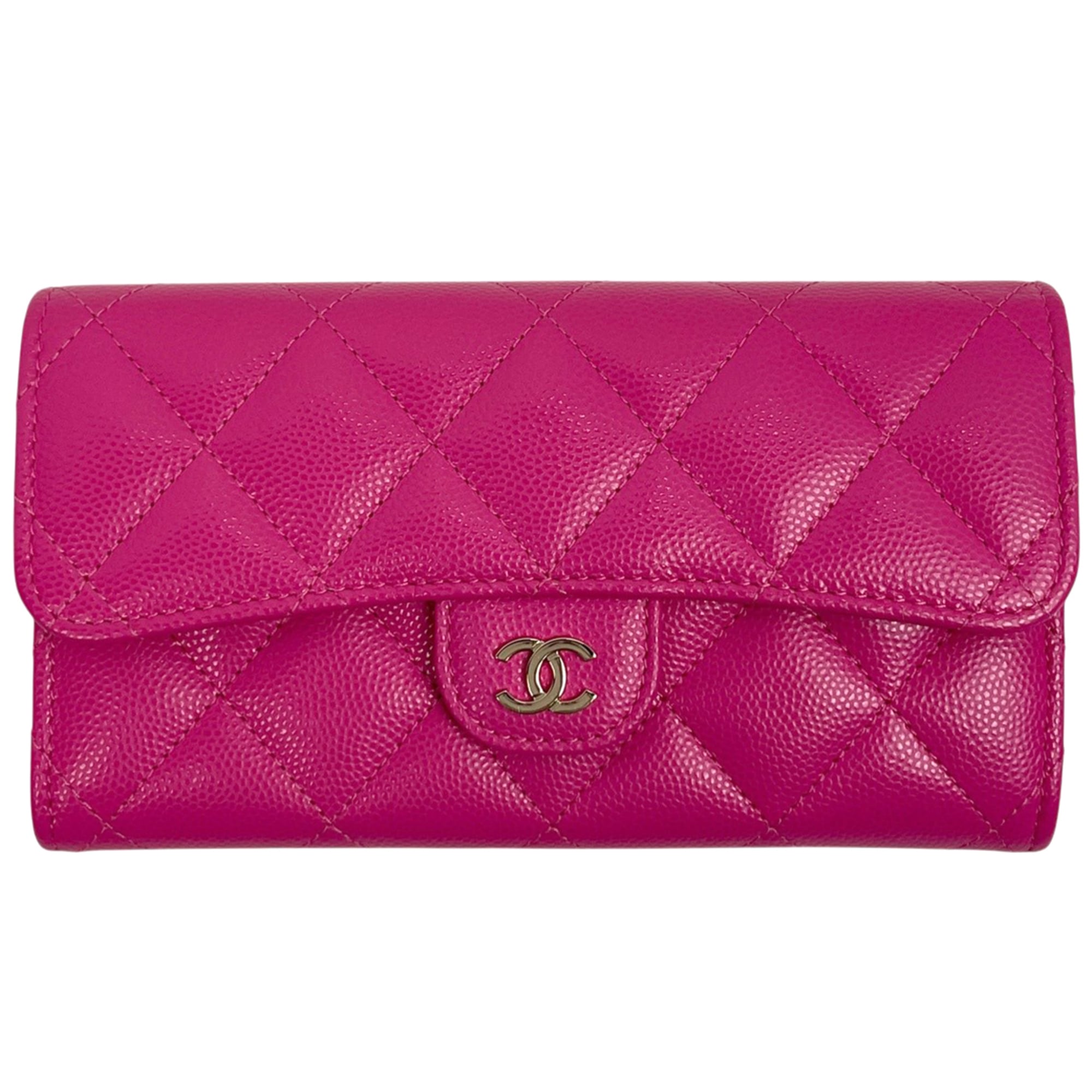 Chanel Pink Grained Calfskin Long Wallet (Bi-Fold) (Pre-Owned)