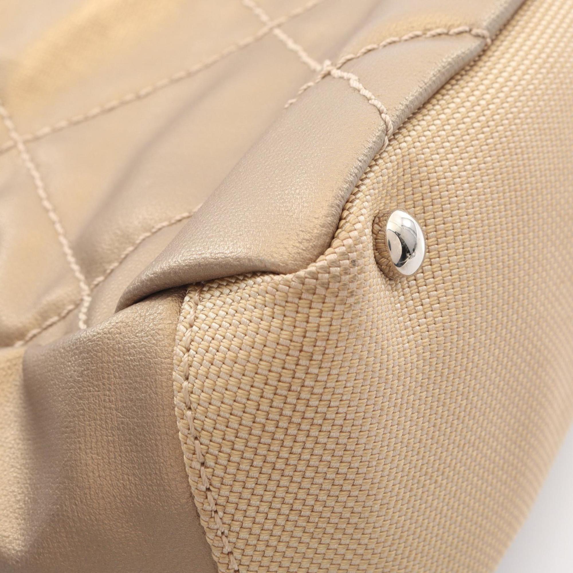 Chanel Beige Gold Coated Canvas Leather Handbag Tote Bag (Pre-Owned)