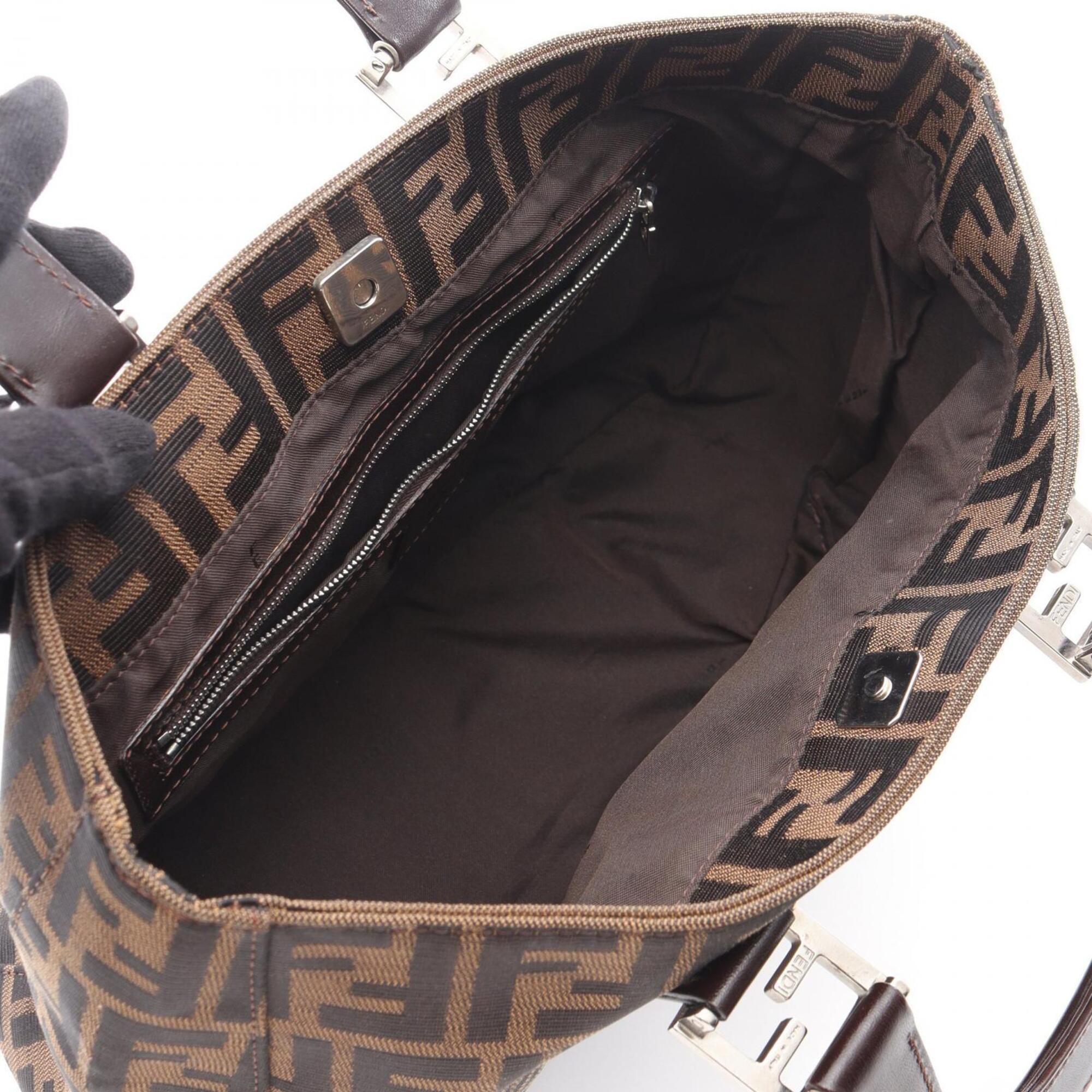 Fendi Brown Canvas Leather Handbag Tote Bag (Pre-Owned)