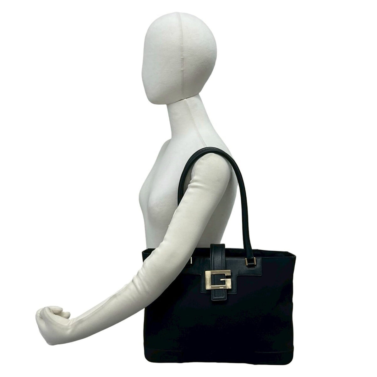 Gucci Black Canvas Leather Handbag Tote Bag (Pre-Owned)