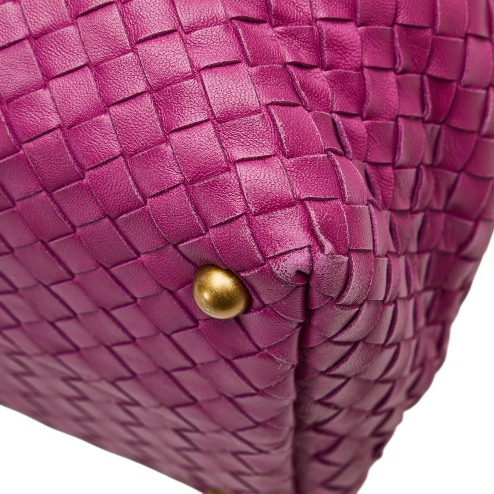 Bottega Veneta Intrecciato Purple Leather Boston Bag Handbag (Pre-Owned)
