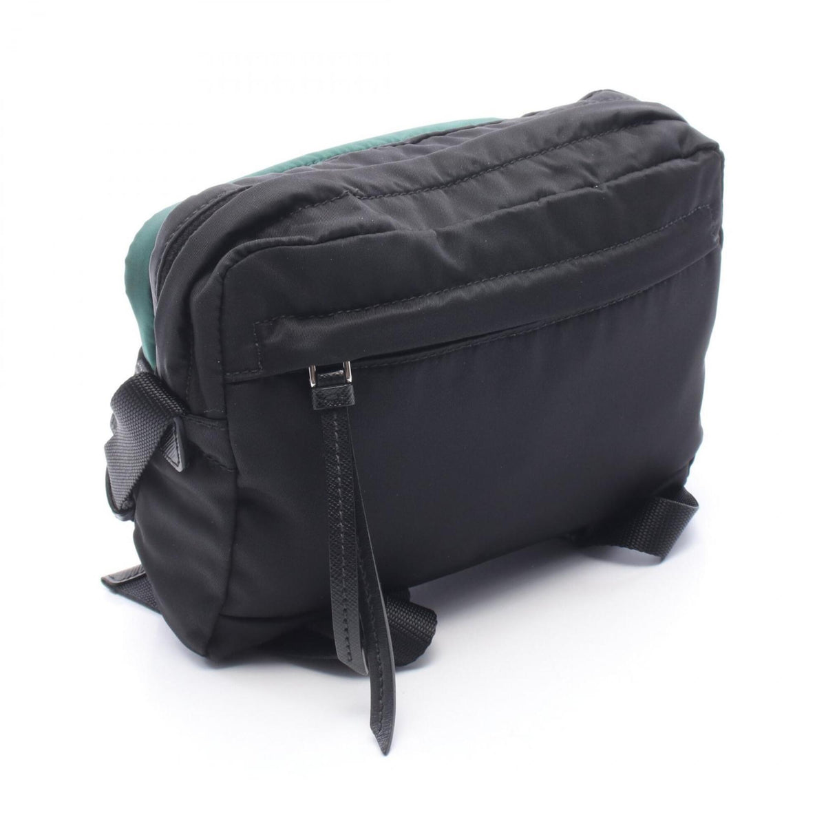 Prada Black Green Multi-Color Nylon Leather Handbag Shoulder Bag (Pre-Owned)