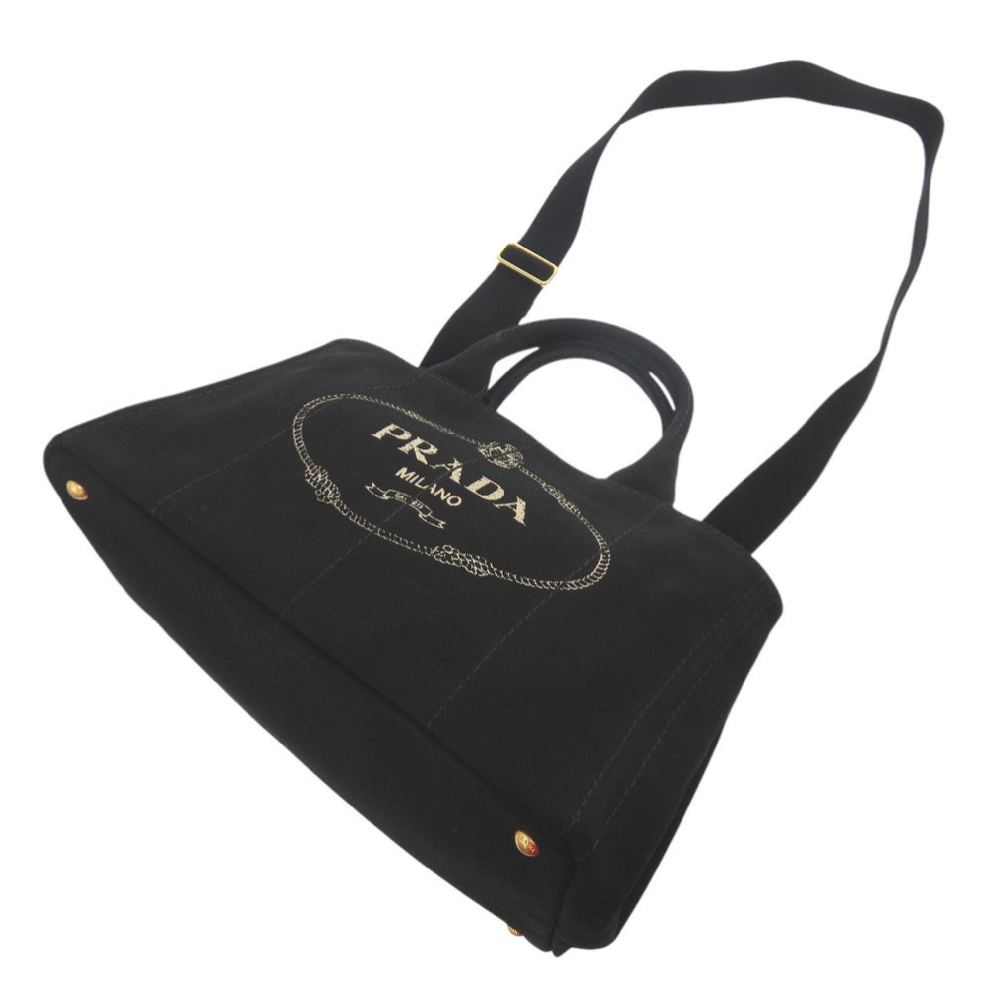Prada Black Canvas Handbag Shoulder Bag Tote Bag (Pre-Owned)