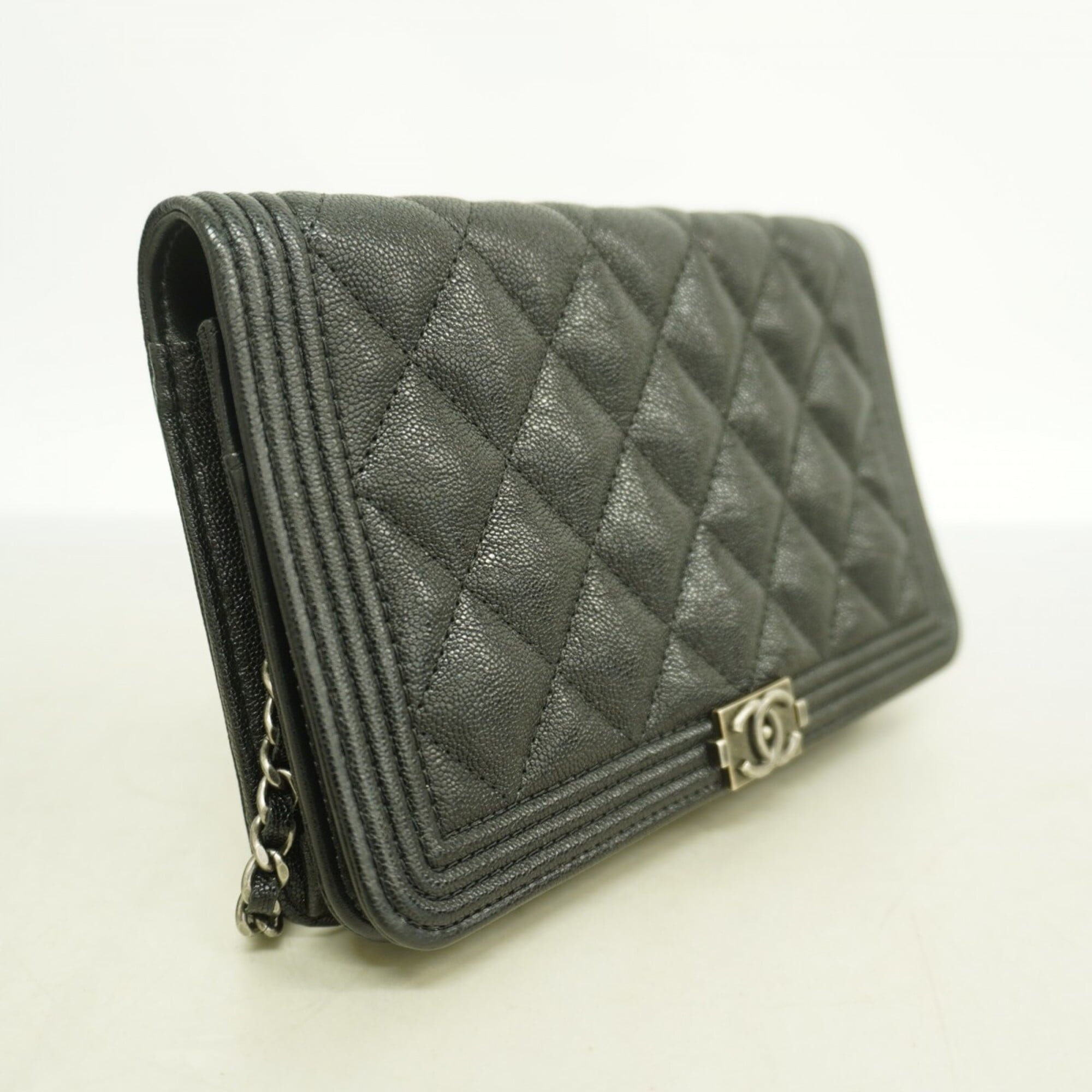 Chanel Black Grained Calfskin Chain/Shoulder Wallet (Pre-Owned)