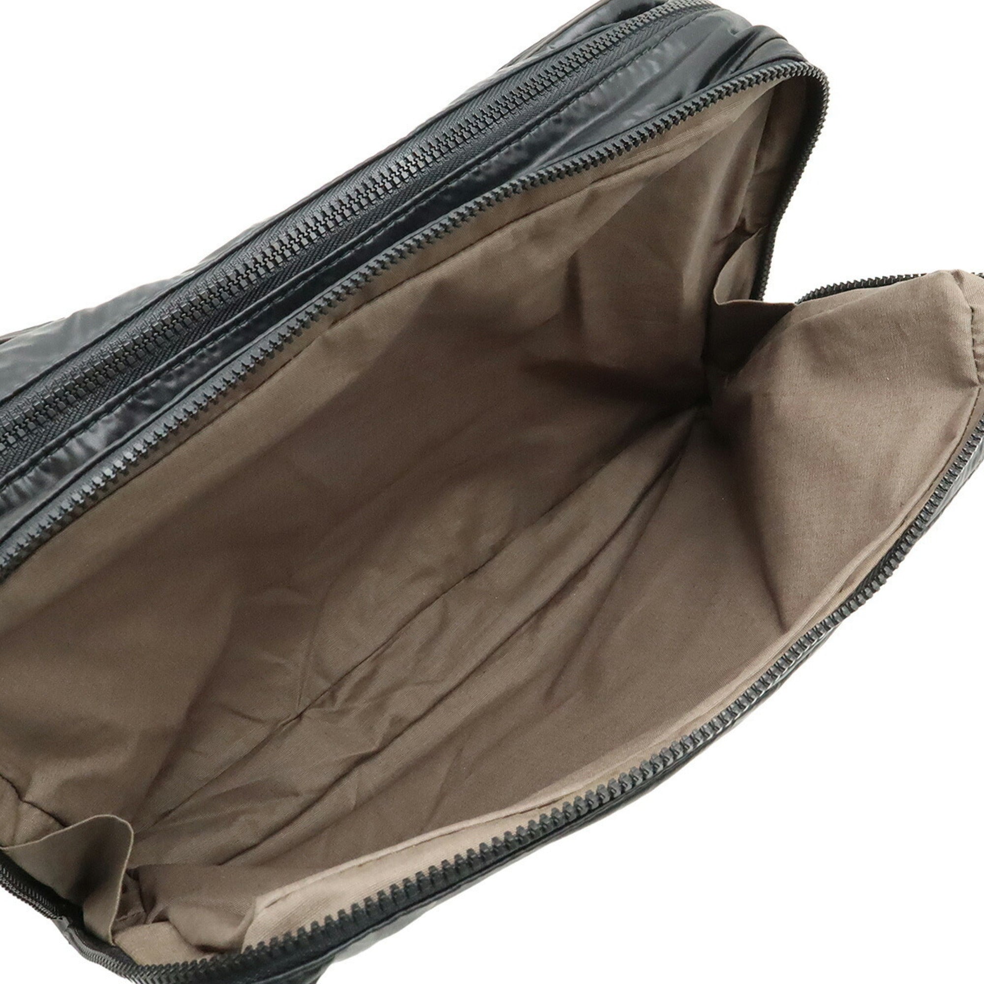 Bottega Veneta Black Dark Brown Nylon Leather Clutch Bag Pouch (Pre-Owned)