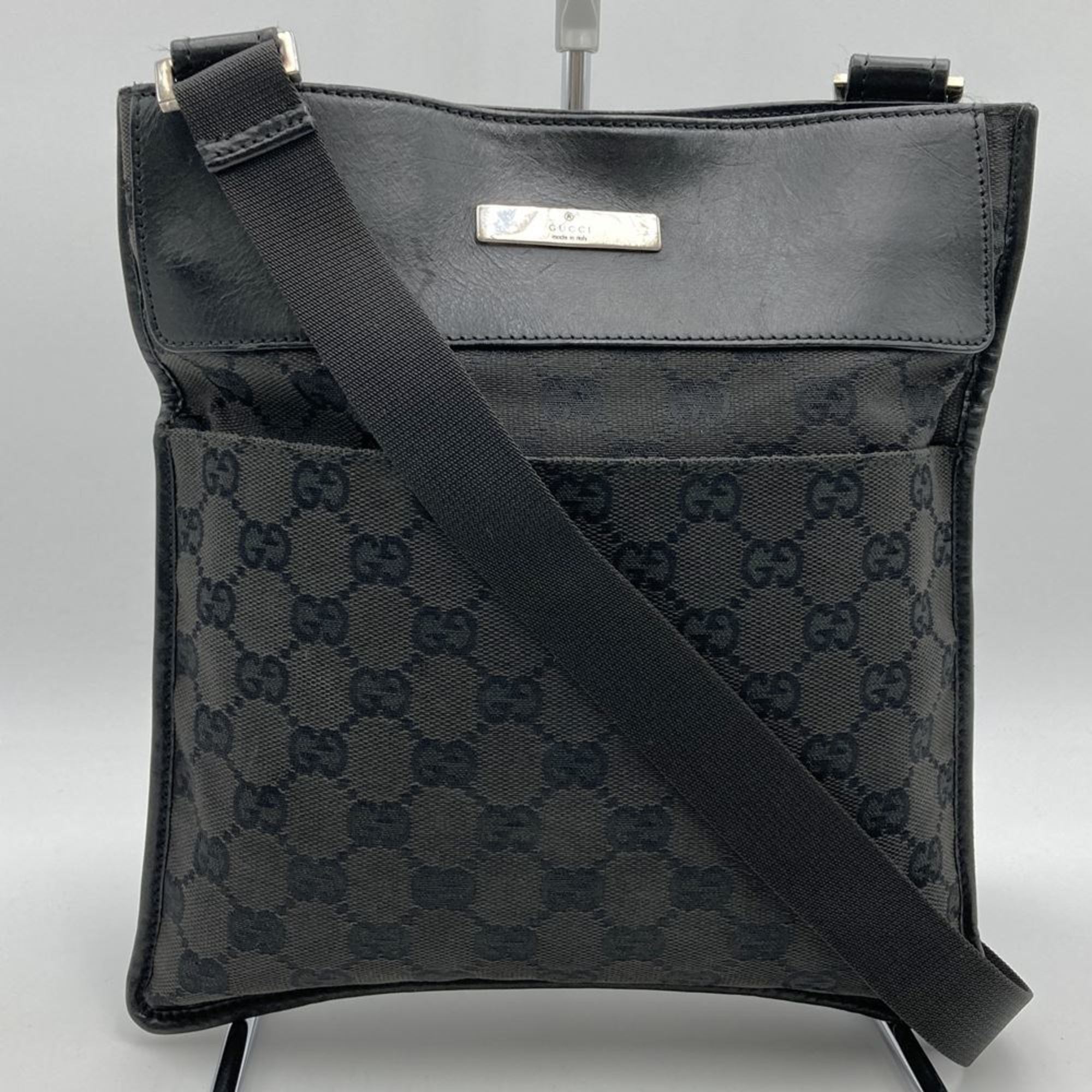 Gucci Black Gg Canvas Leather Shoulder Bag (Pre-Owned)