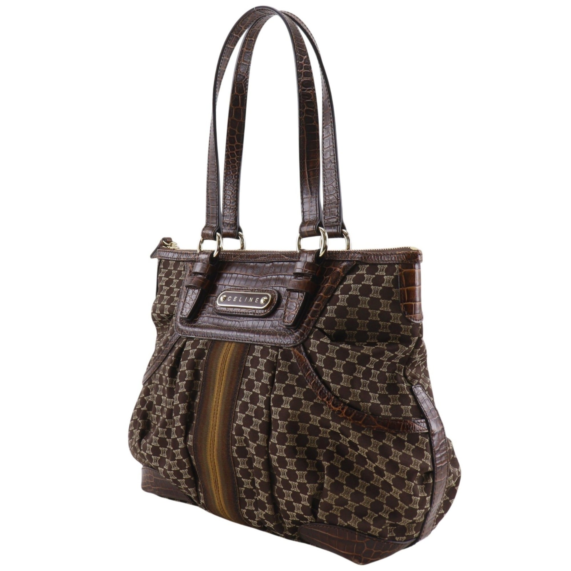 Celine Brown Nylon Canvas Leather Tote Bag (Pre-Owned)