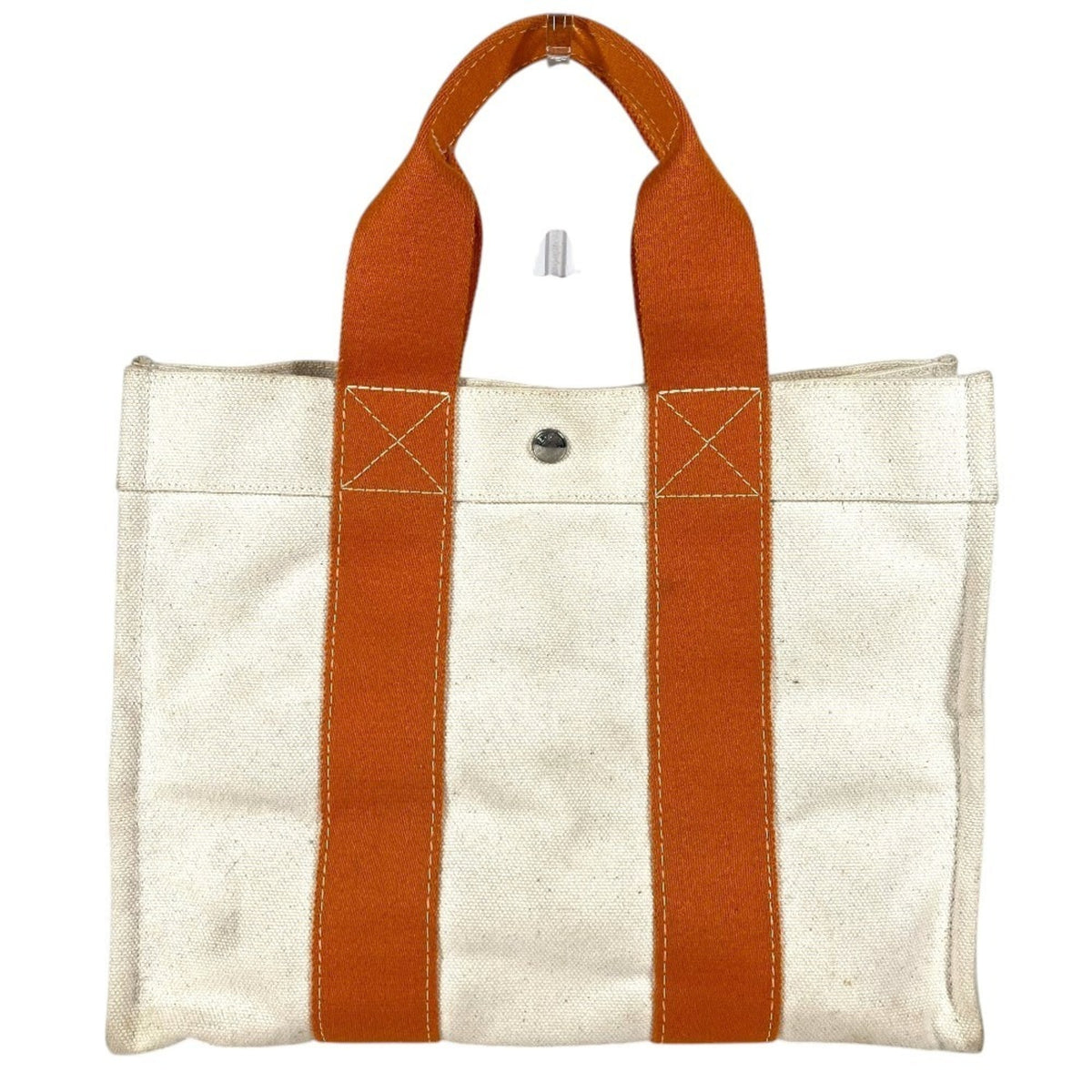Hermes Ivory Orange Canvas Handbag Tote Bag (Pre-Owned)