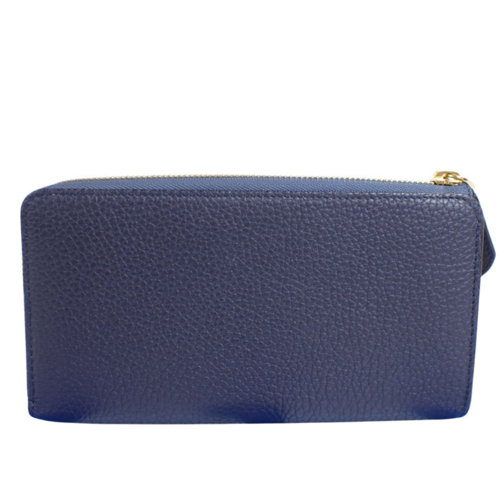 Louis Vuitton Navy Blue Leather Long Wallet (Bi-Fold) (Pre-Owned)