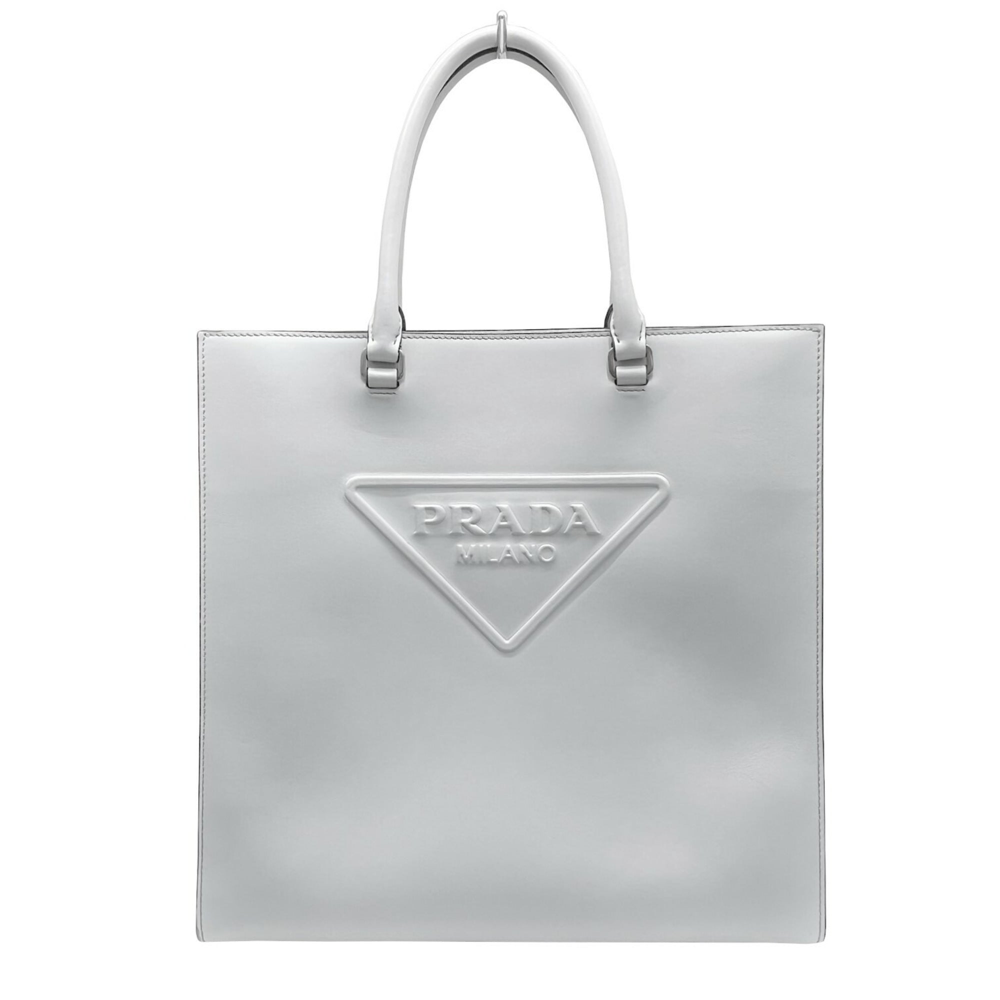 Prada Gray Leather Handbag Tote Bag (Pre-Owned)