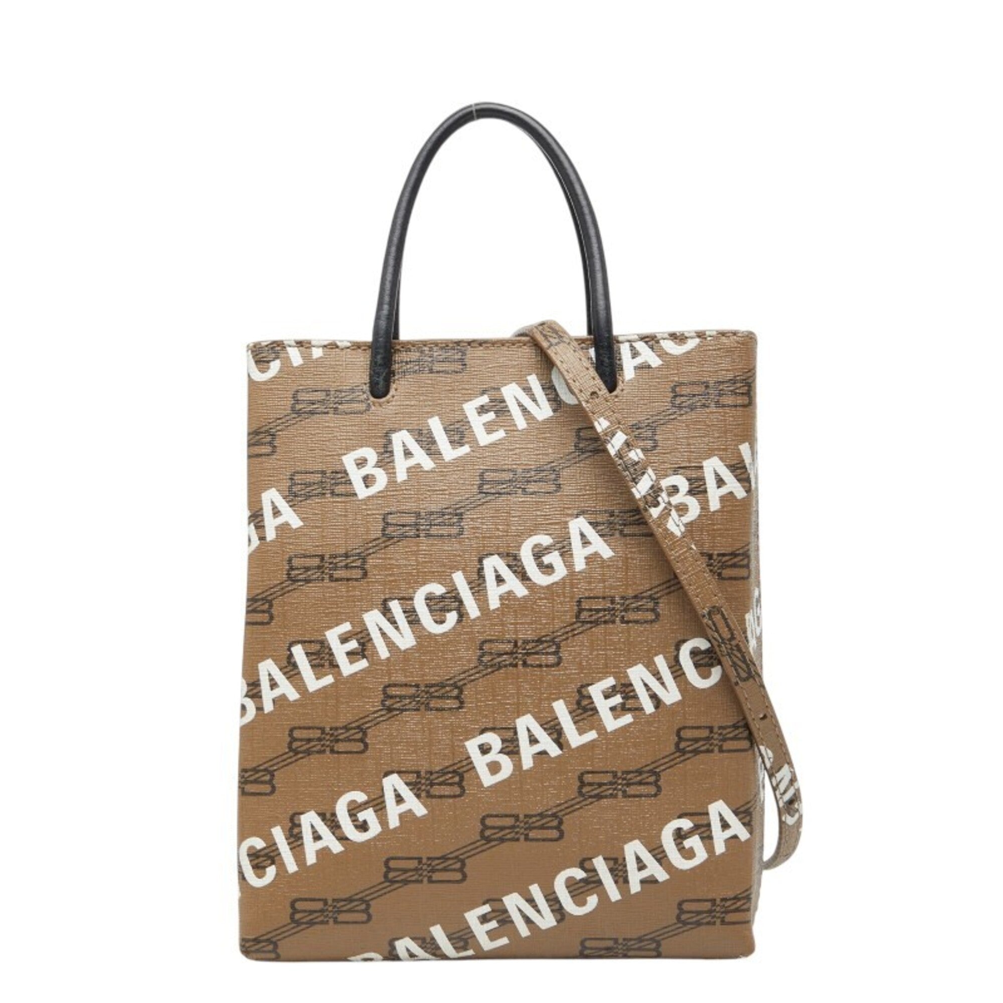 Balenciaga Black Brown Pvc Leather Handbag Shopping Bag Shoulder Bag (Pre-Owned)