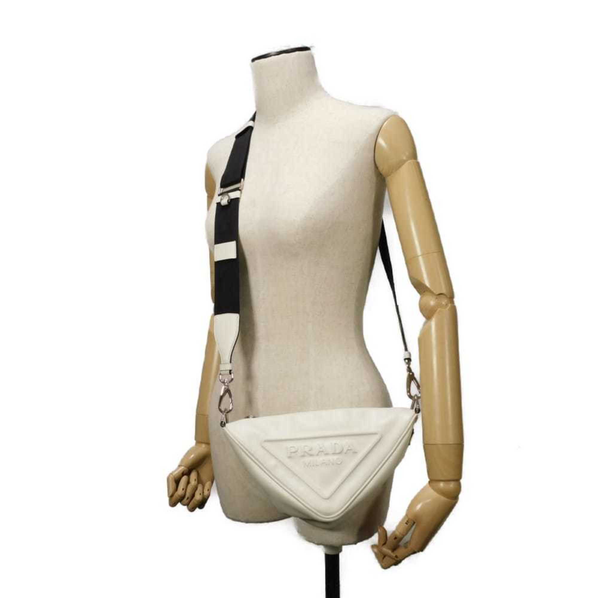 Prada Bianco White Leather Pouch Shoulder Bag (Pre-Owned)