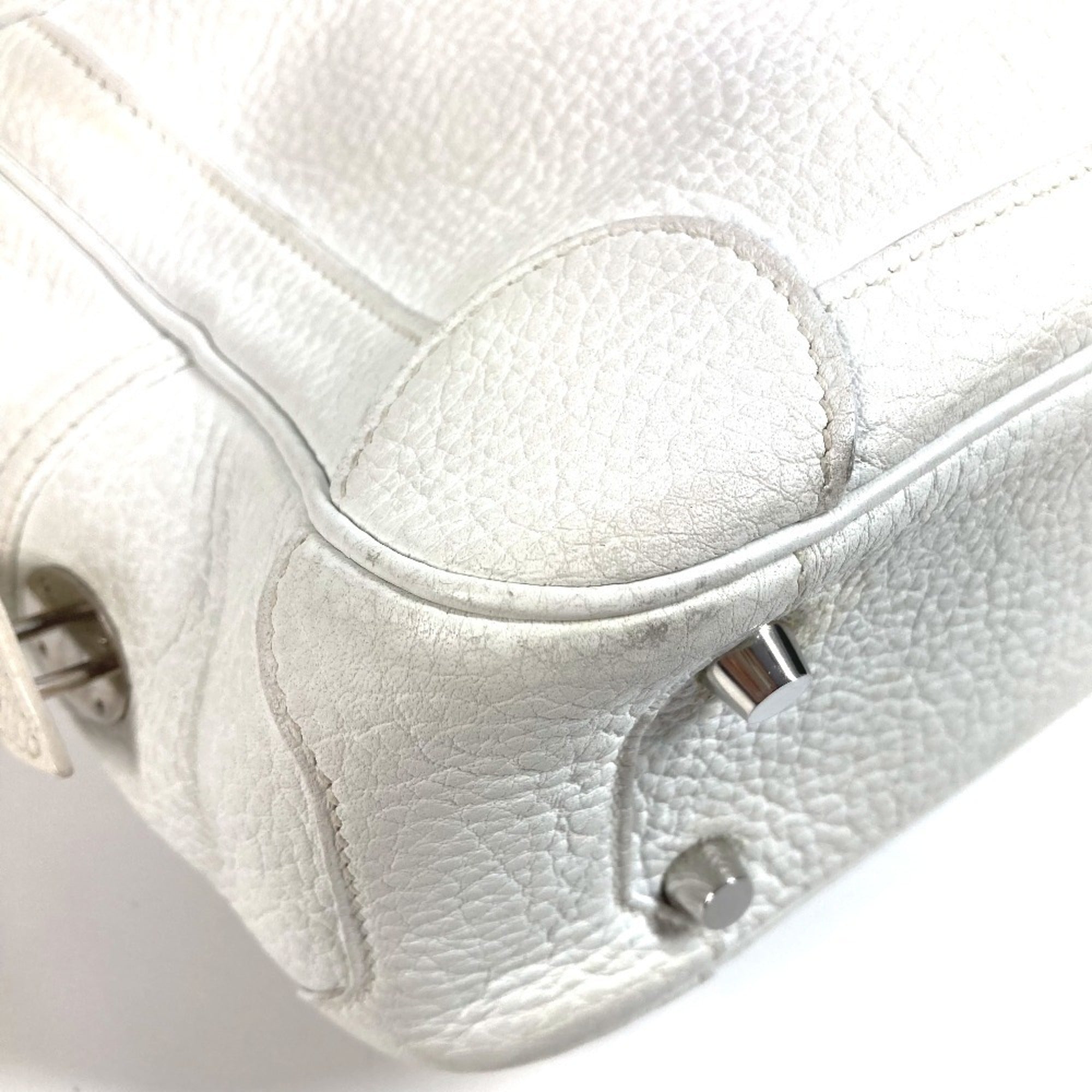 Hermes White Leather Boston Bag Handbag (Pre-Owned)