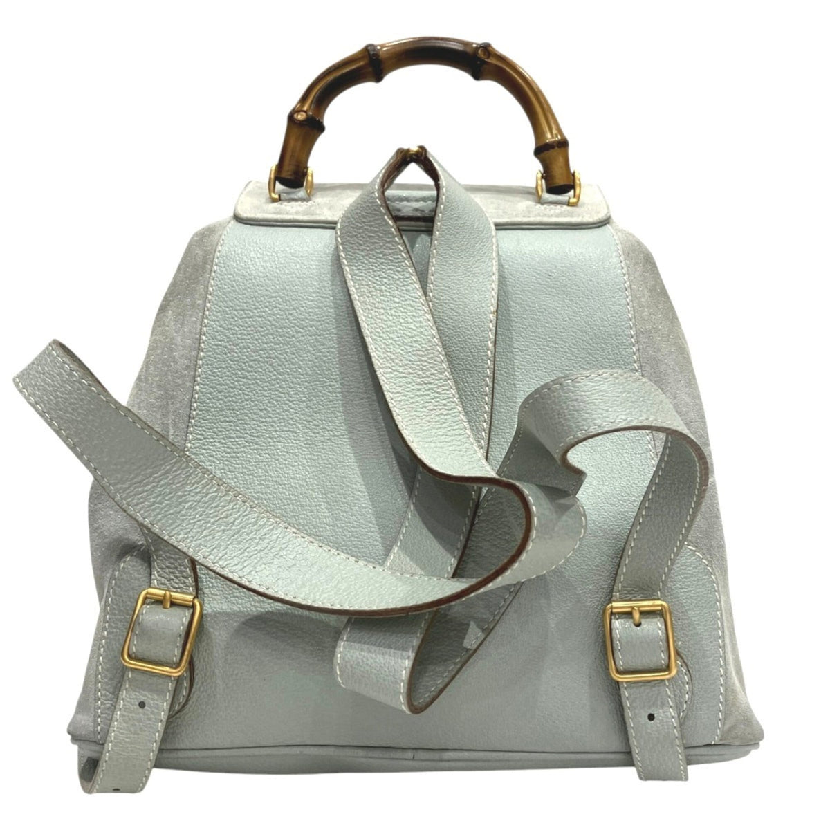 Gucci Blue Bamboo Suede Leather Backpack (Pre-Owned)