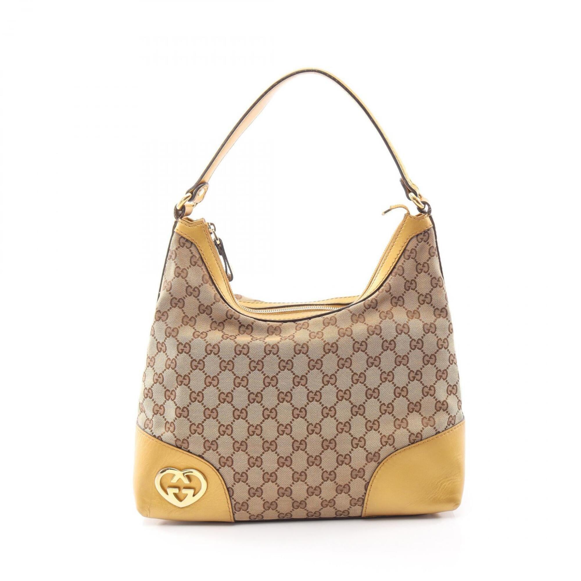 Gucci Beige Canvas Leather Handbag Shoulder Bag (Pre-Owned)