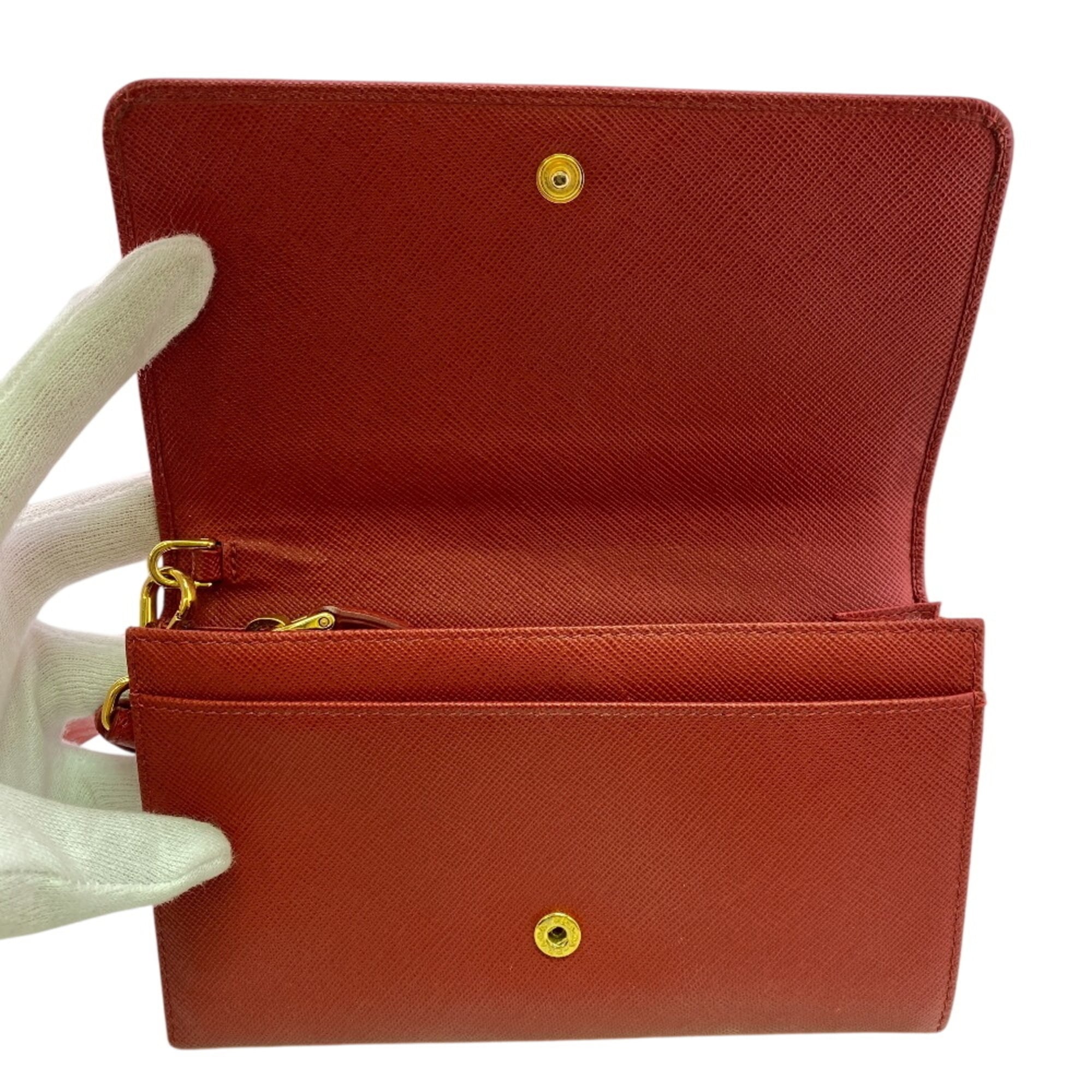 Prada Saffiano Red Color Leather Wallet (Bi-Fold) (Pre-Owned)
