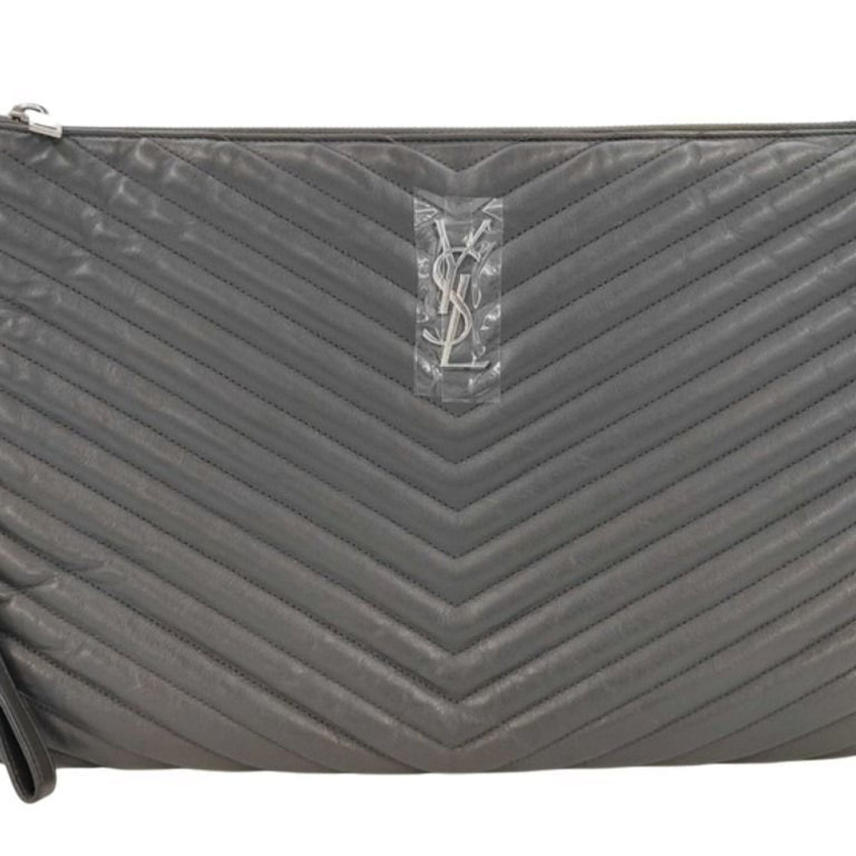 Yves Saint Laurent Gray Leather Clutch Bag (Pre-Owned)
