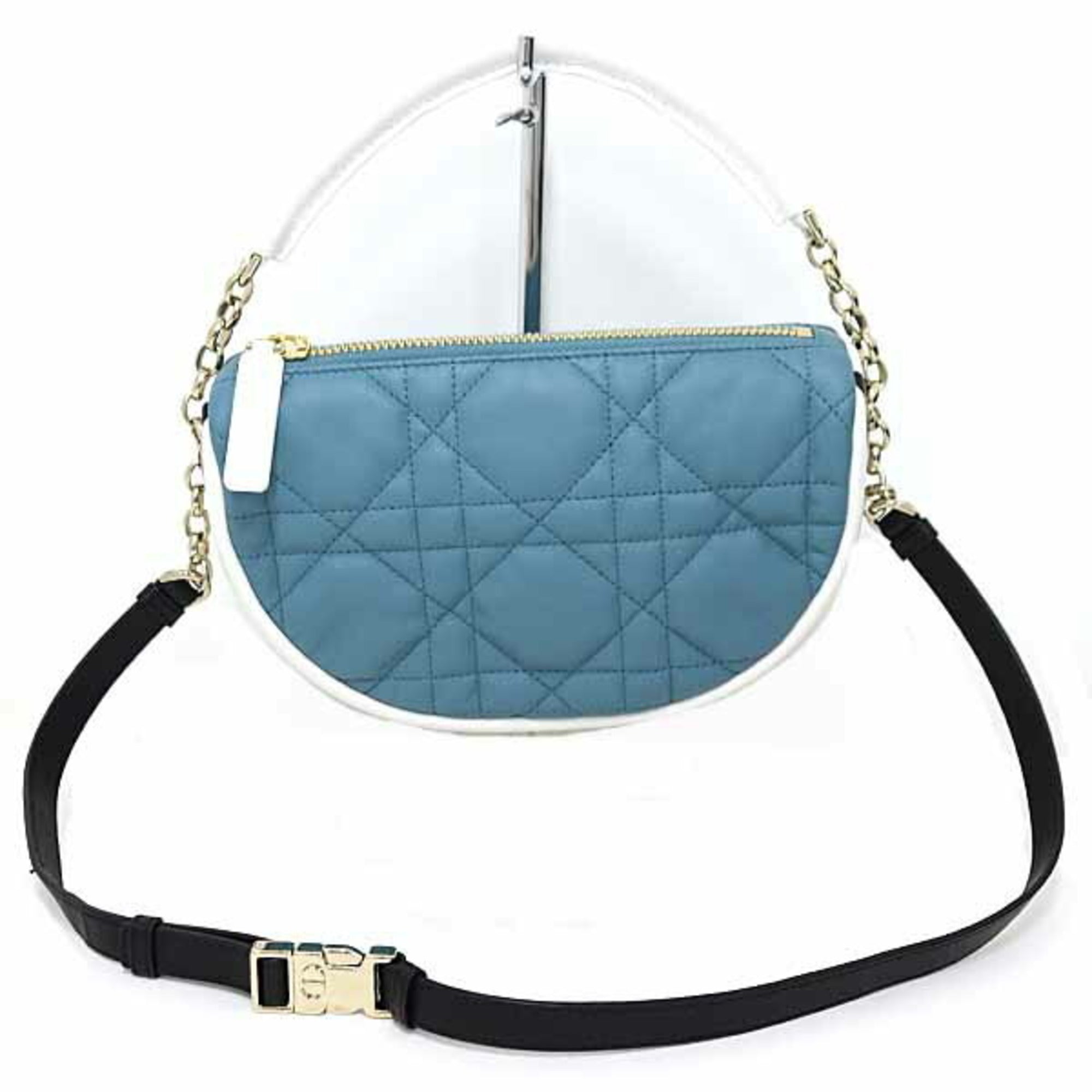 Christian Dior Black Blue White Leather Shoulder Bag (Pre-Owned)