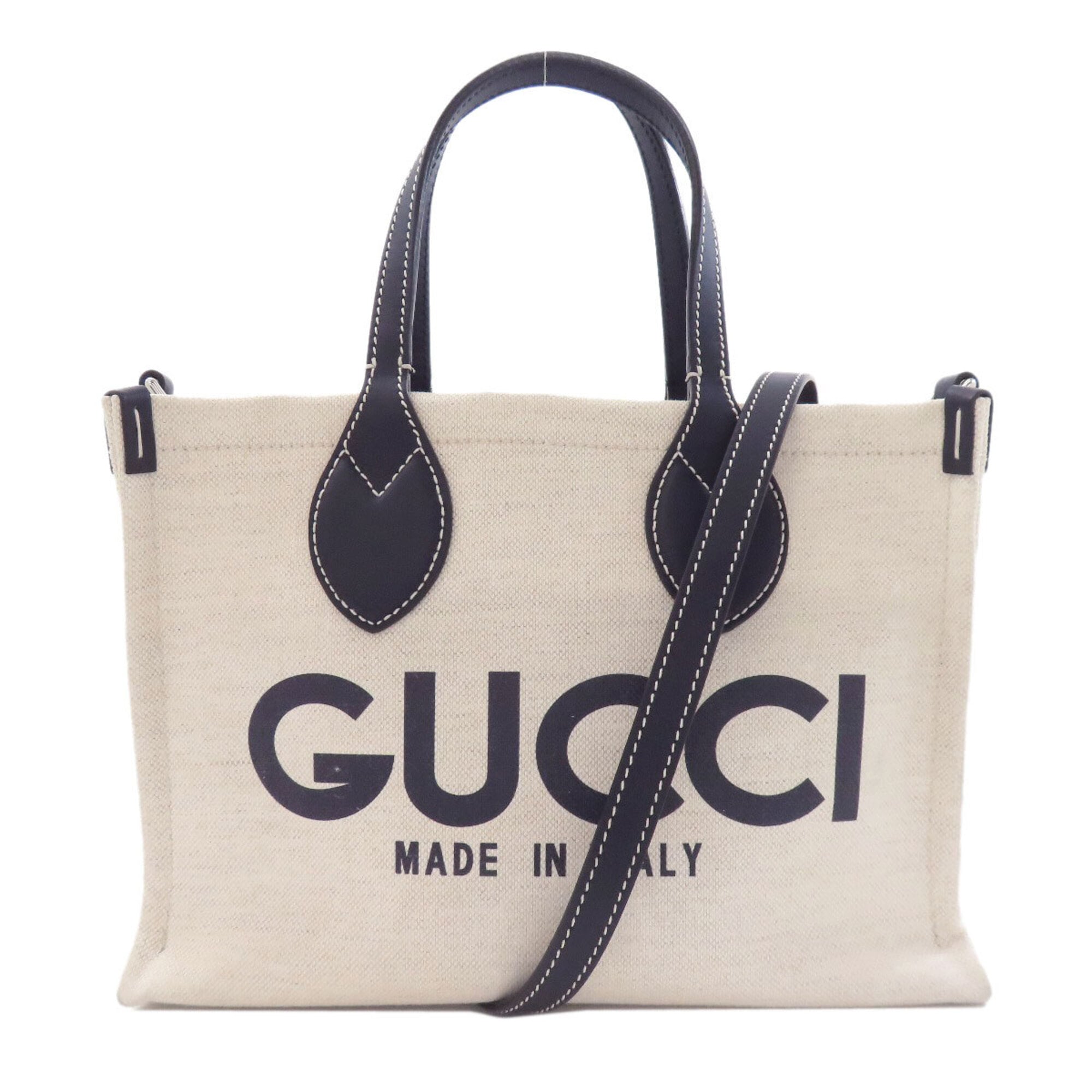 Gucci Navy White Canvas Handbag (Pre-Owned)