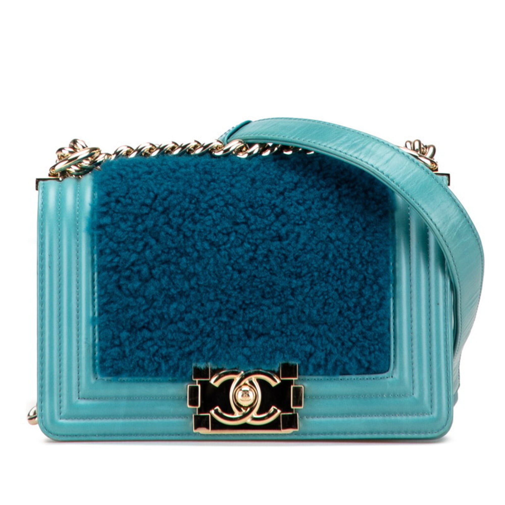 Chanel Blue Green Leather Shoulder Bag (Pre-Owned)