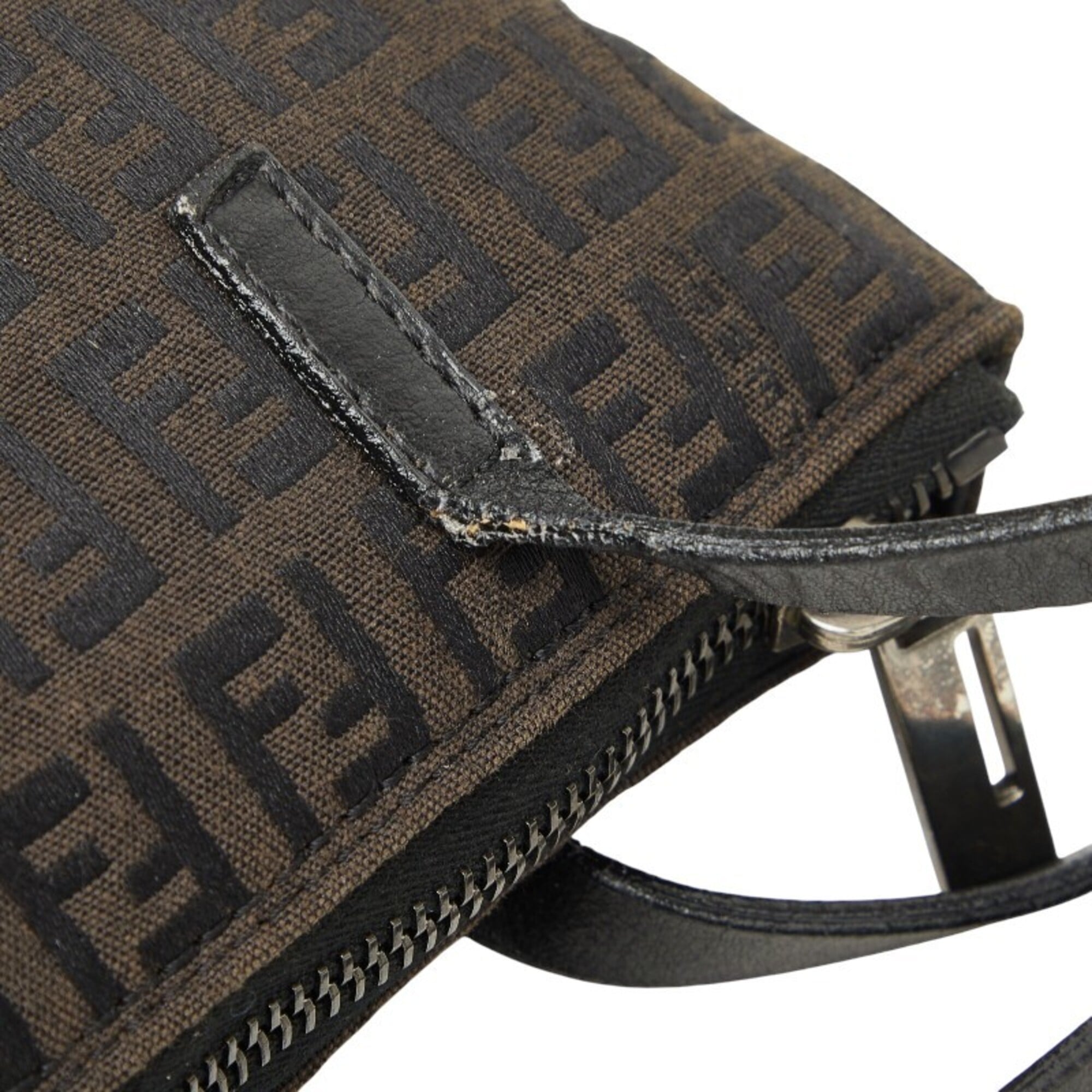 Fendi Zucchino Brown Canvas Leather Handbag Tote Bag (Pre-Owned)