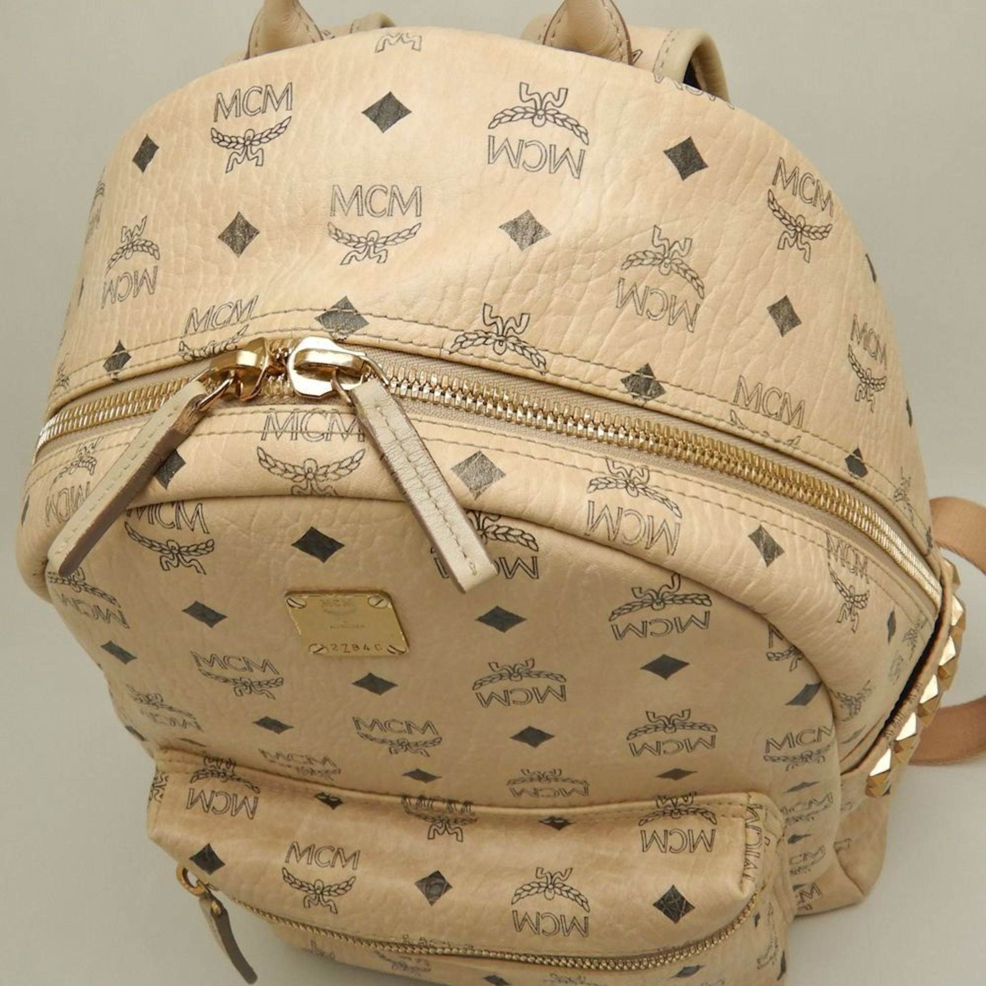Mcm Visetos Beige Leather Backpack (Pre-Owned)
