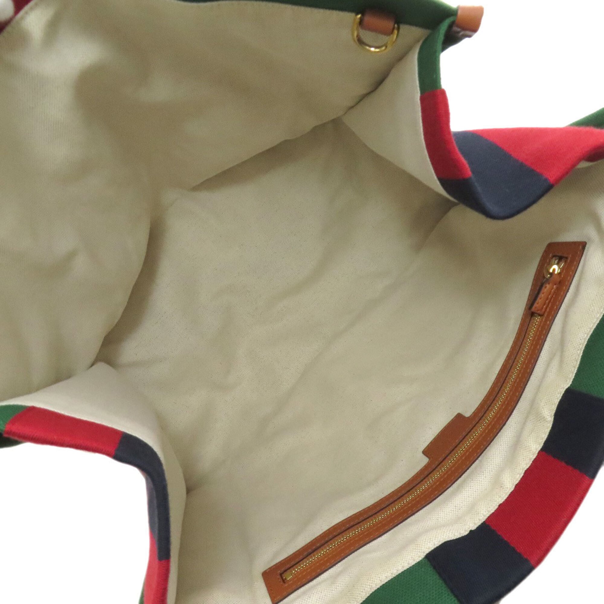 Gucci Brown Green Red Color Canvas Tote Bag (Pre-Owned)