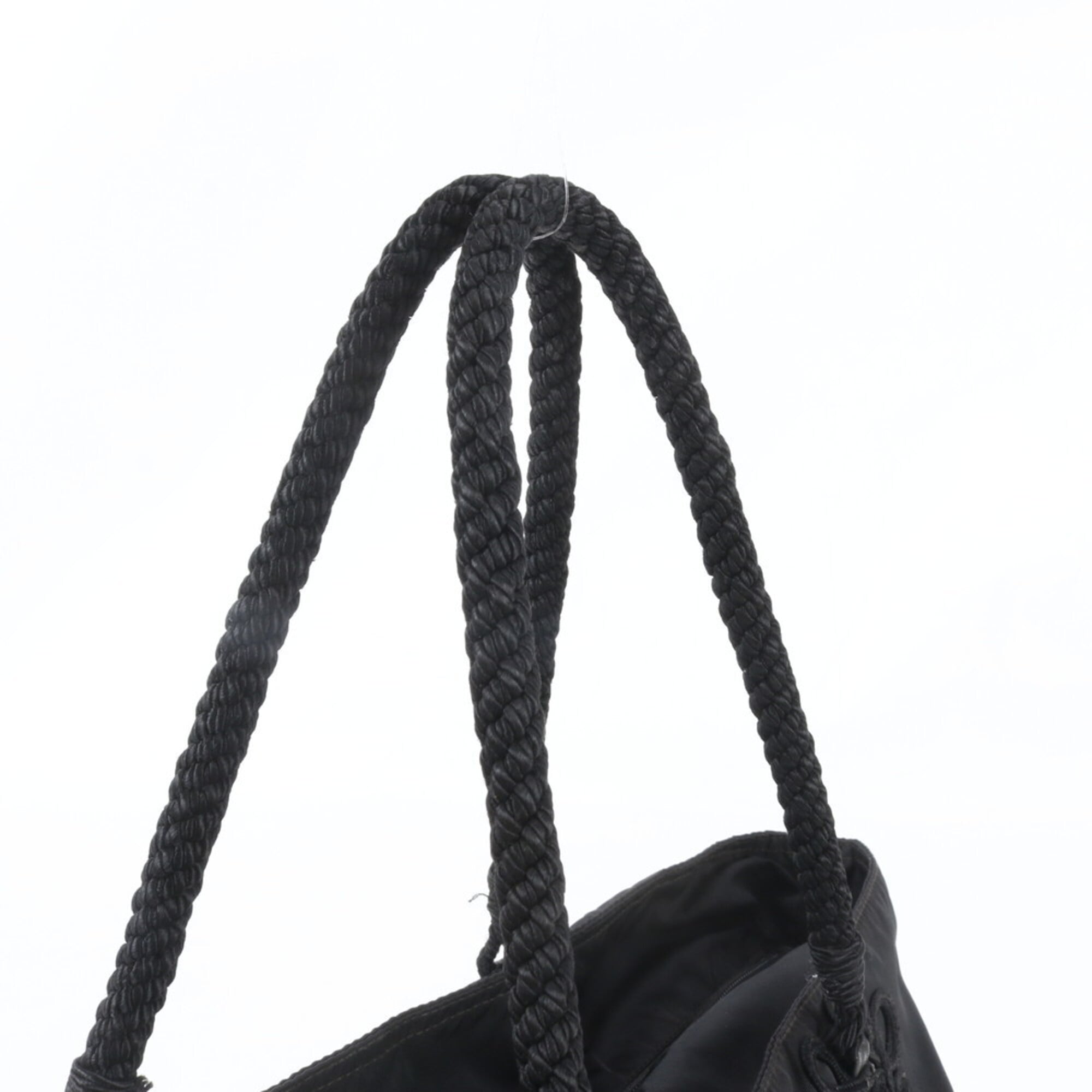 Prada Black Nylon Leather Shoulder Bag Tote Bag (Pre-Owned)