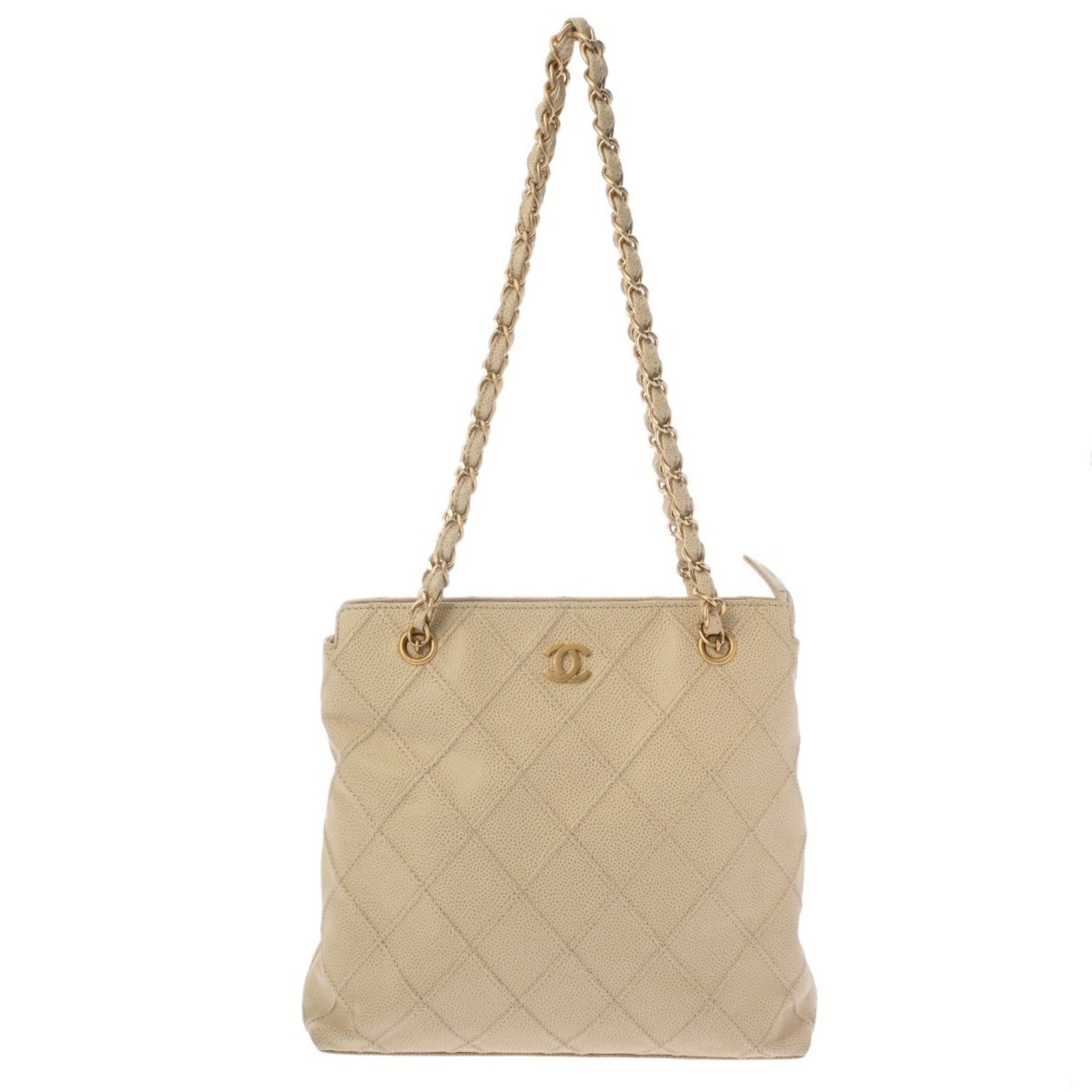 Chanel Beige Grained Calfskin Shoulder Bag (Pre-Owned)