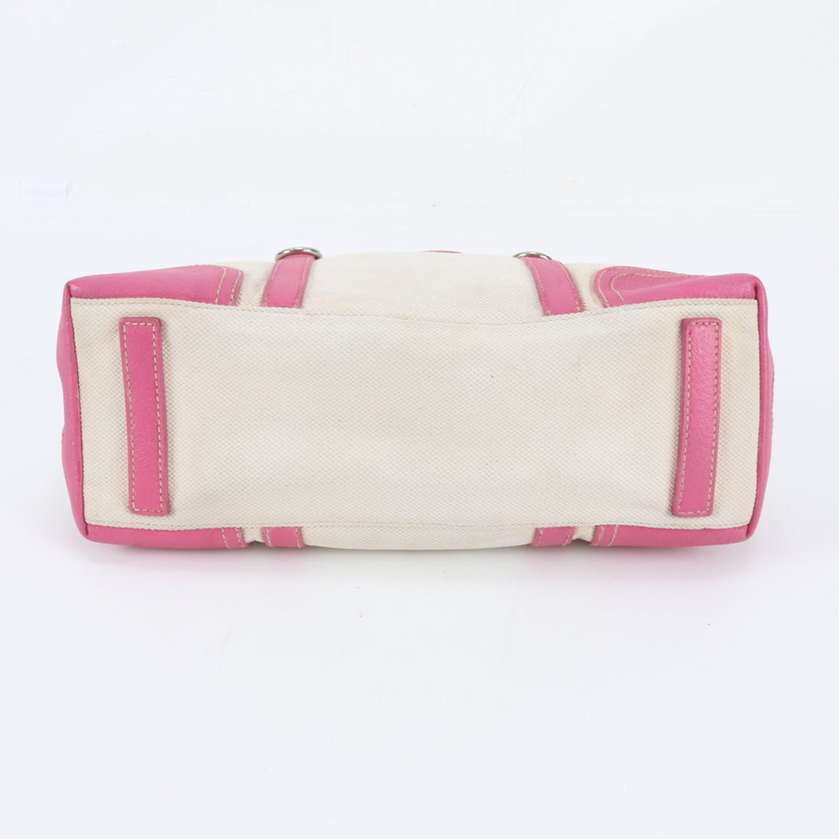 Prada Pink White Leather Canvas Shoulder Bag Tote Bag (Pre-Owned)