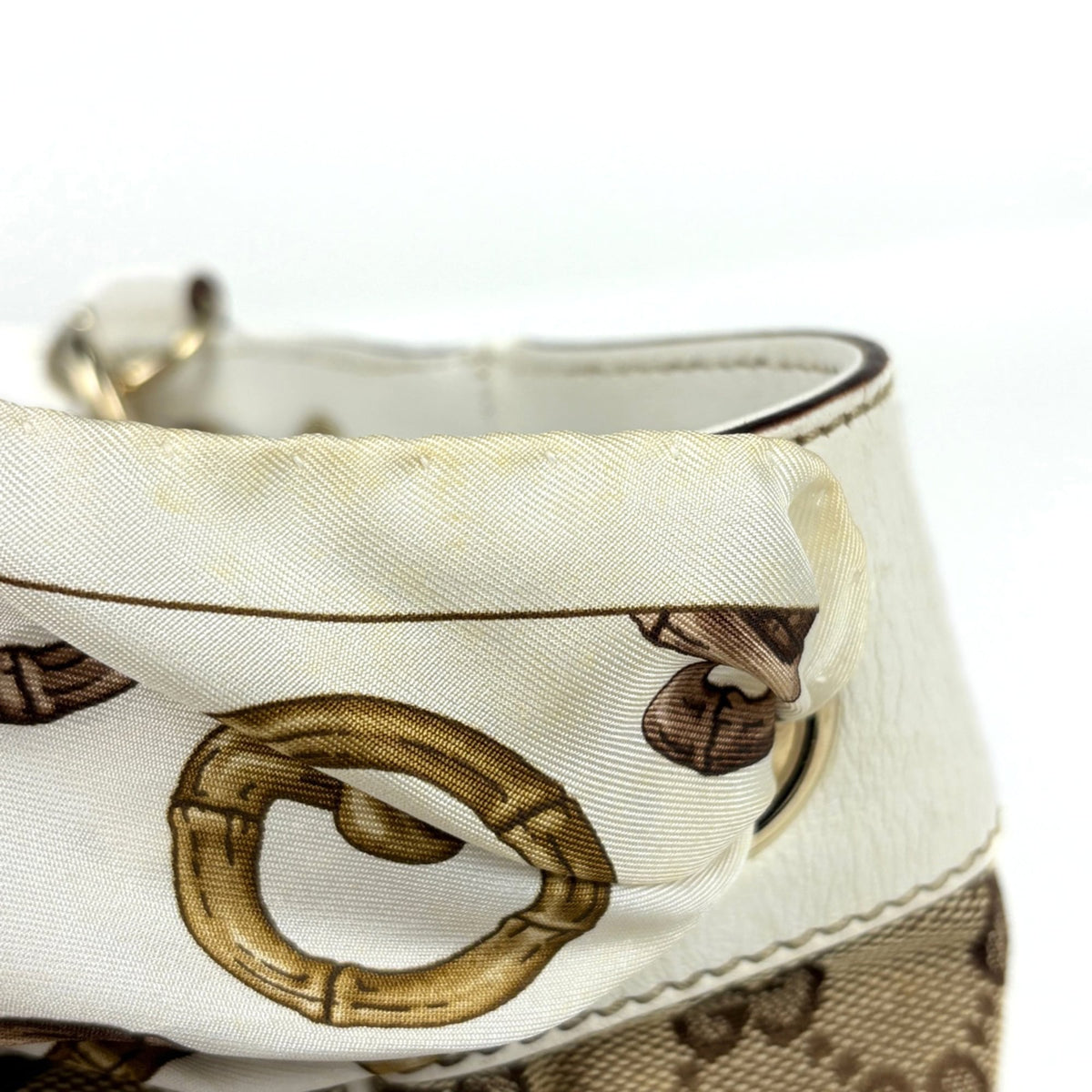 Gucci Beige White Gg Canvas Leather Tote Bag (Pre-Owned)