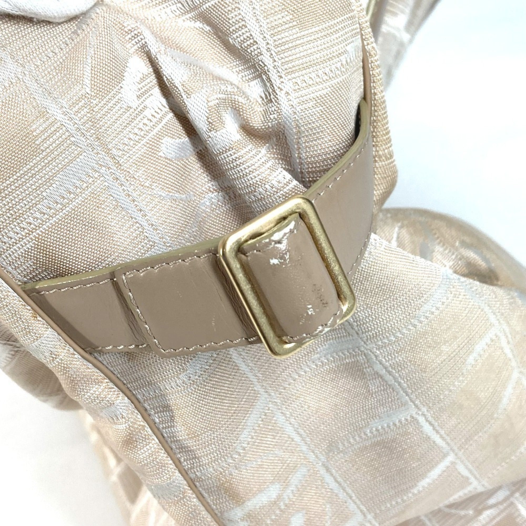 Chanel Beige Nylon Leather Shoulder Bag Tote Bag (Pre-Owned)