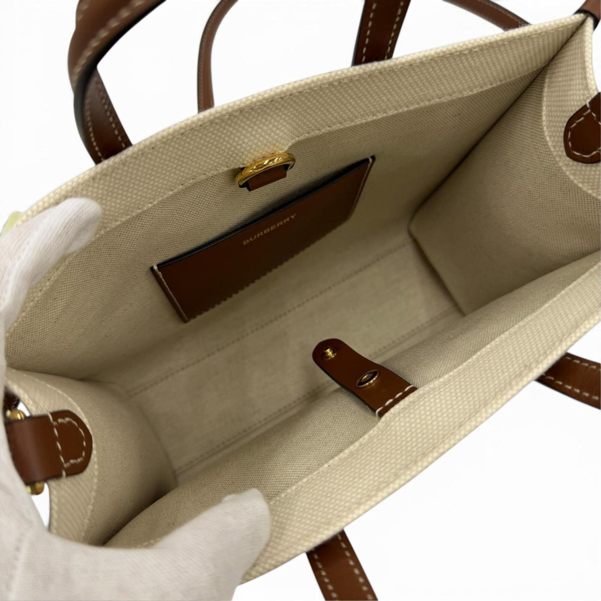 Burberry Brown Ivory Canvas Leather Shoulder Bag Tote Bag (Pre-Owned)