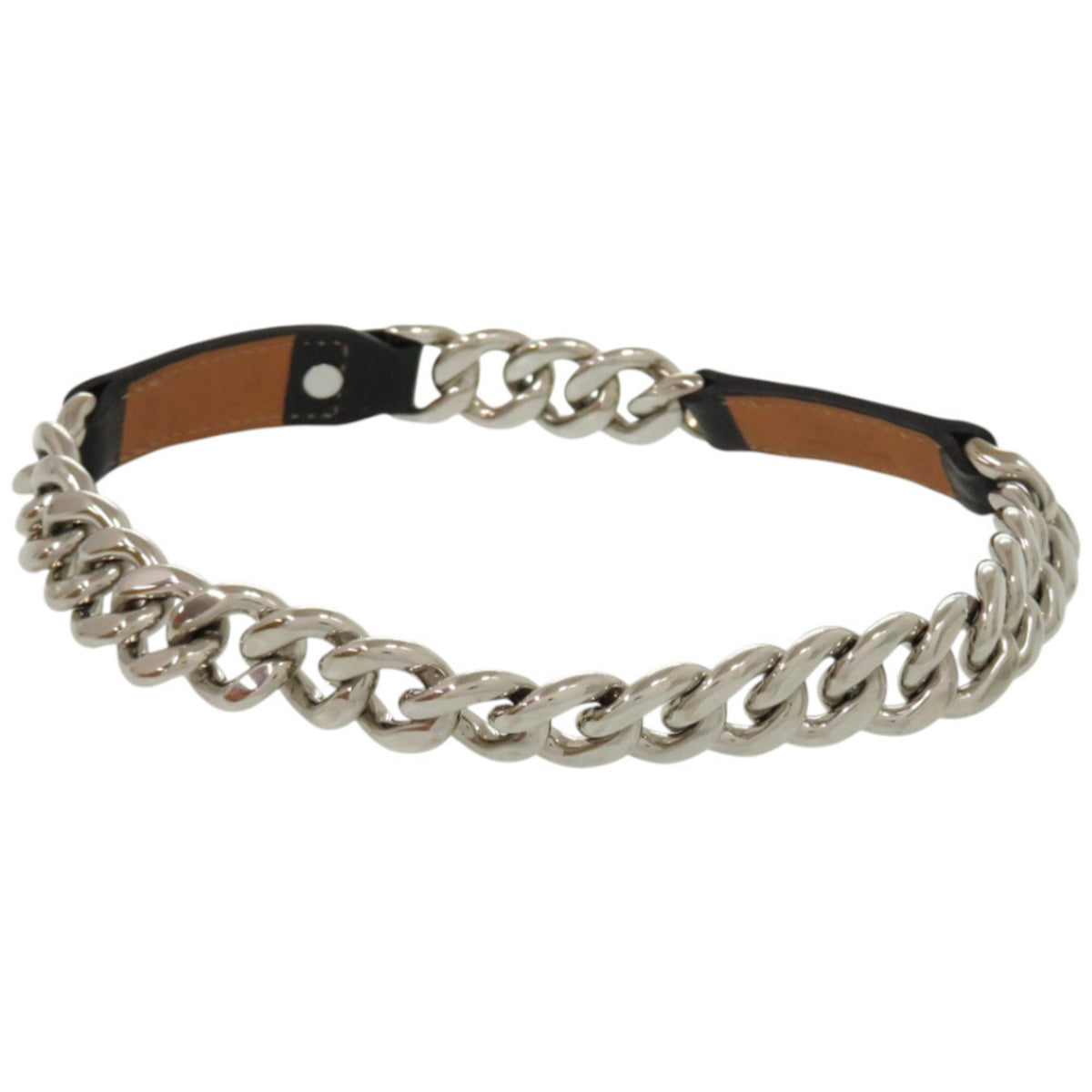 Hermes Black Brown Barenia Leather Metal Necklace (Pre-Owned)