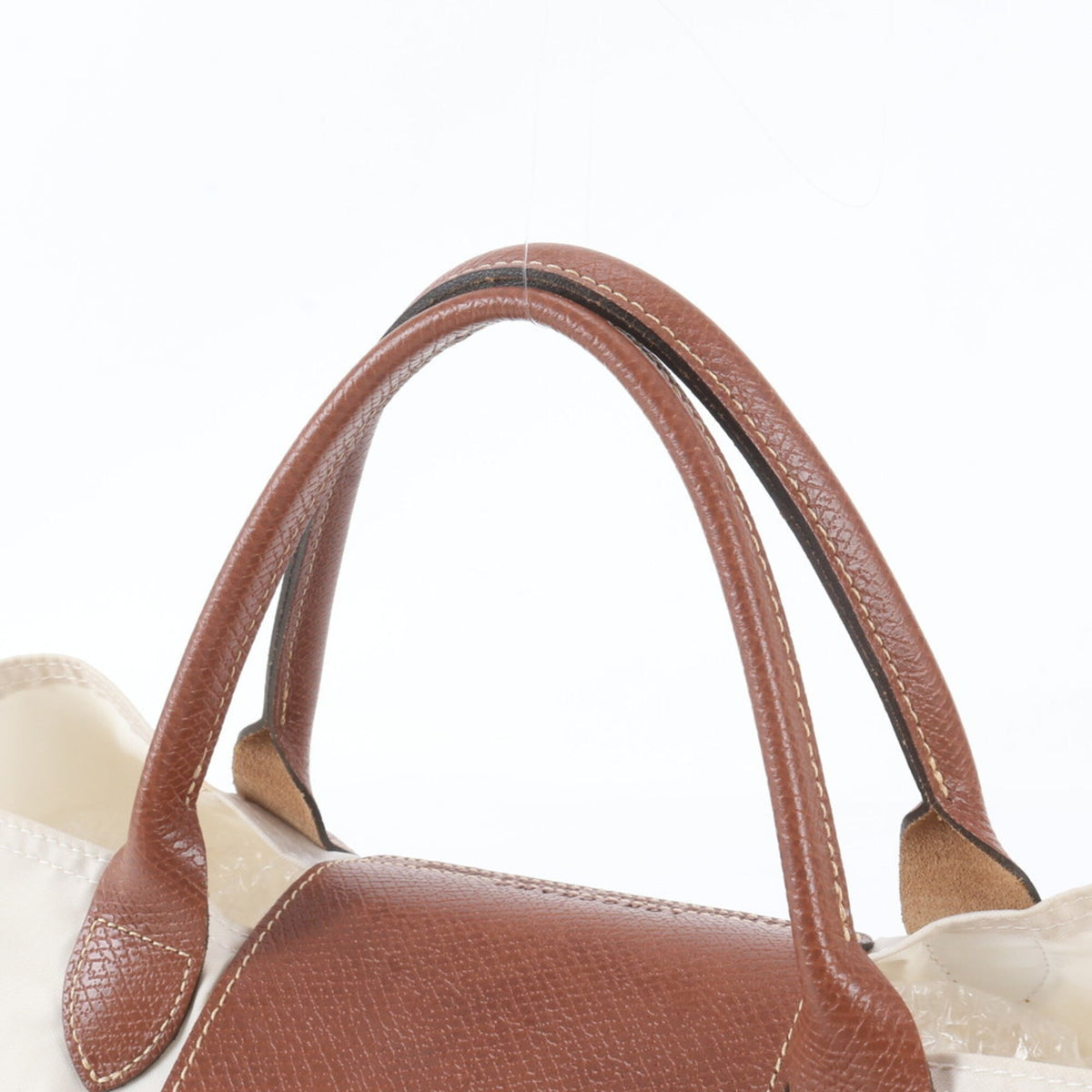 Longchamp Ivory Leather Nylon Handbag Shoulder Bag Tote Bag (Pre-Owned)