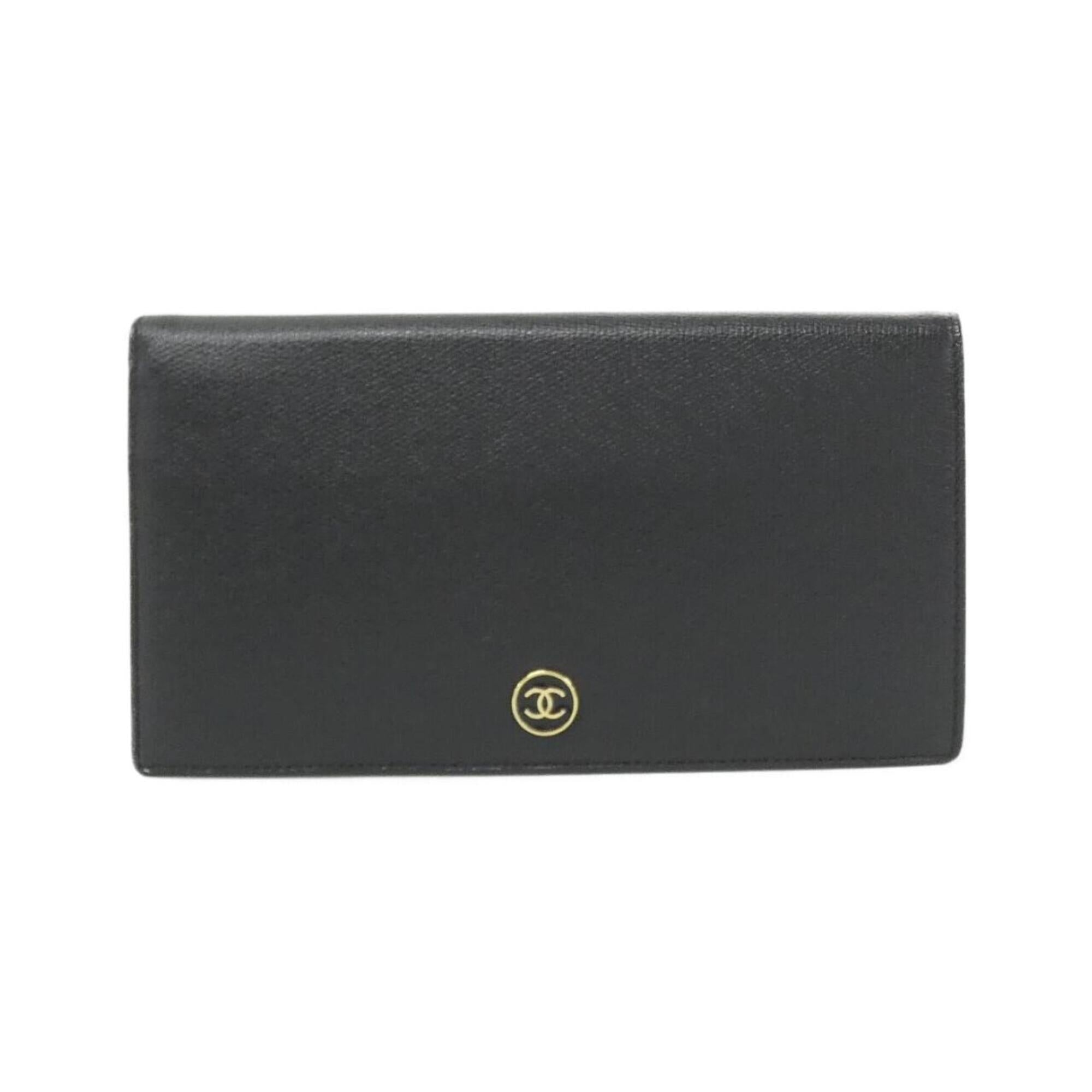 Chanel Black Leather Long Wallet (Bi-Fold) (Pre-Owned)