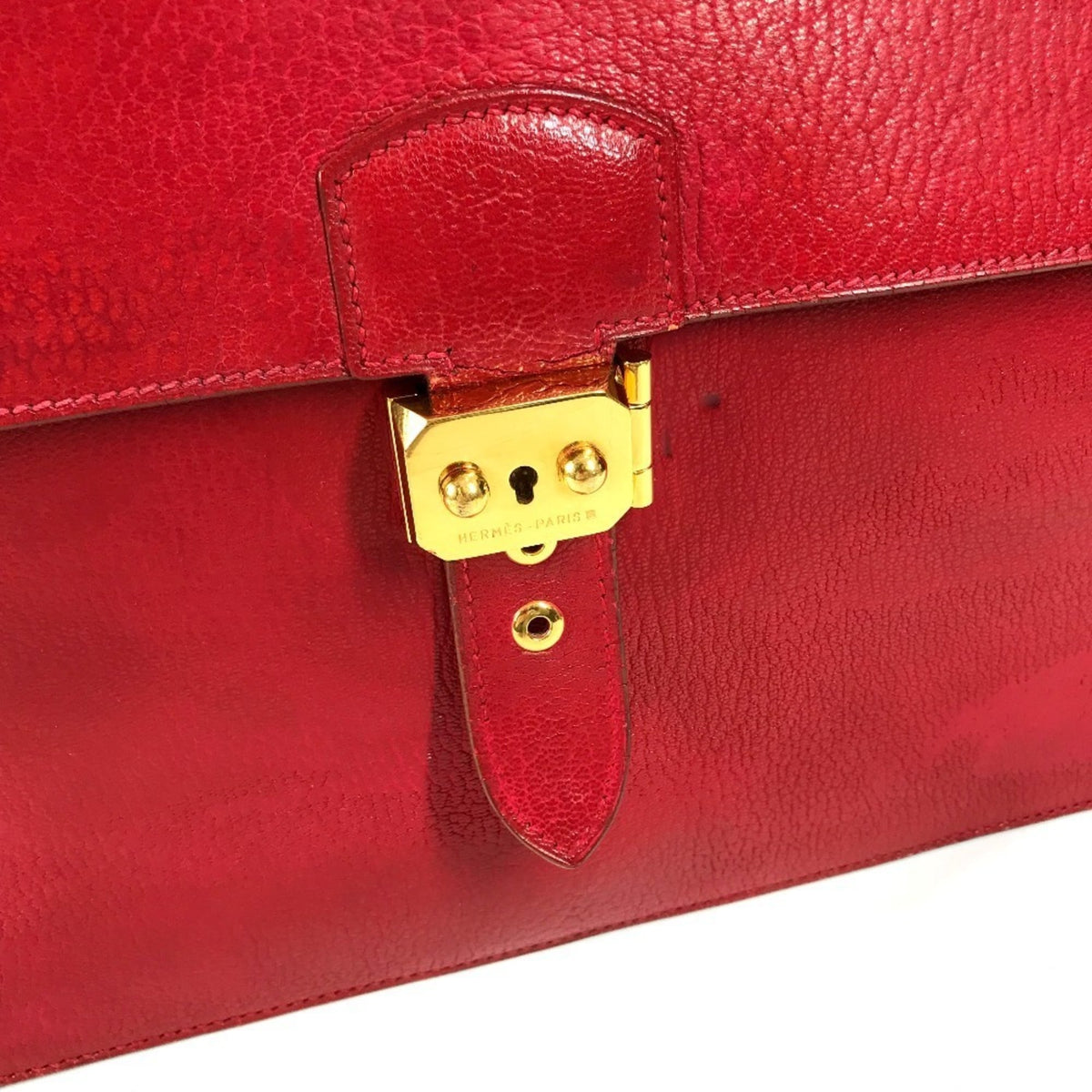 Hermes Red Color Leather Briefcase Handbag (Pre-Owned)