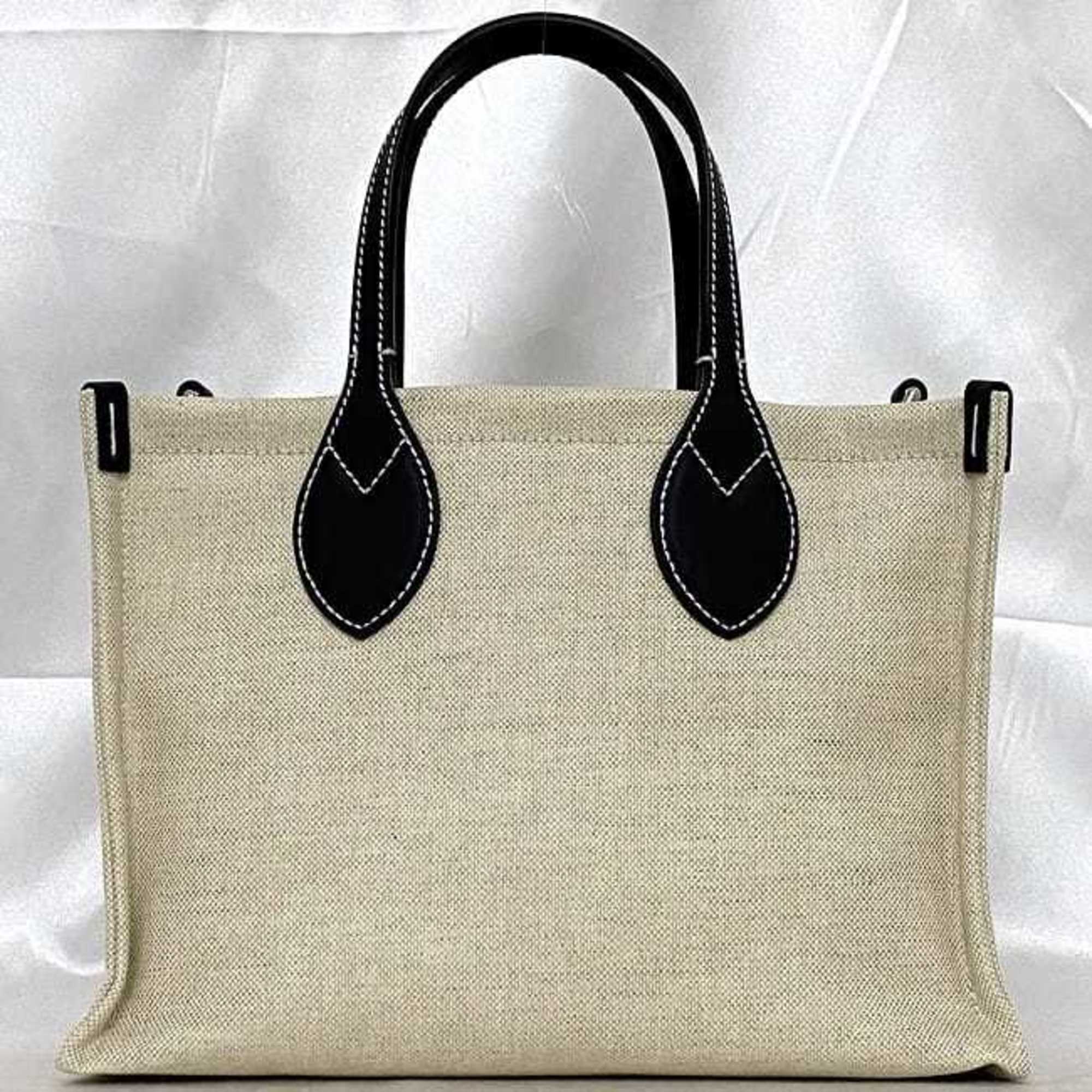 Gucci Beige Navy Canvas Leather Handbag Shoulder Bag Tote Bag (Pre-Owned)
