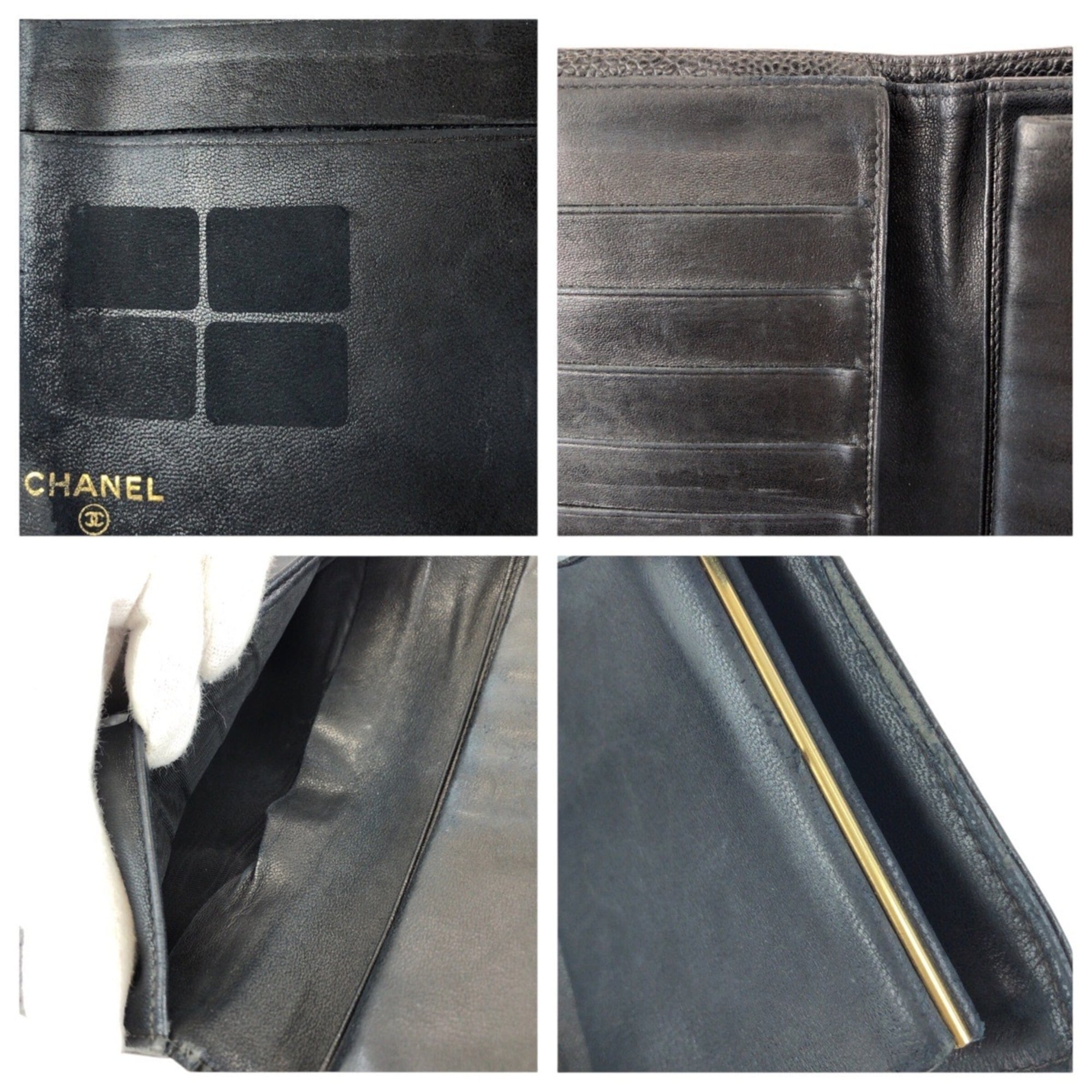 Chanel Black Grained Calfskin Long Wallet (Bi-Fold) (Pre-Owned)