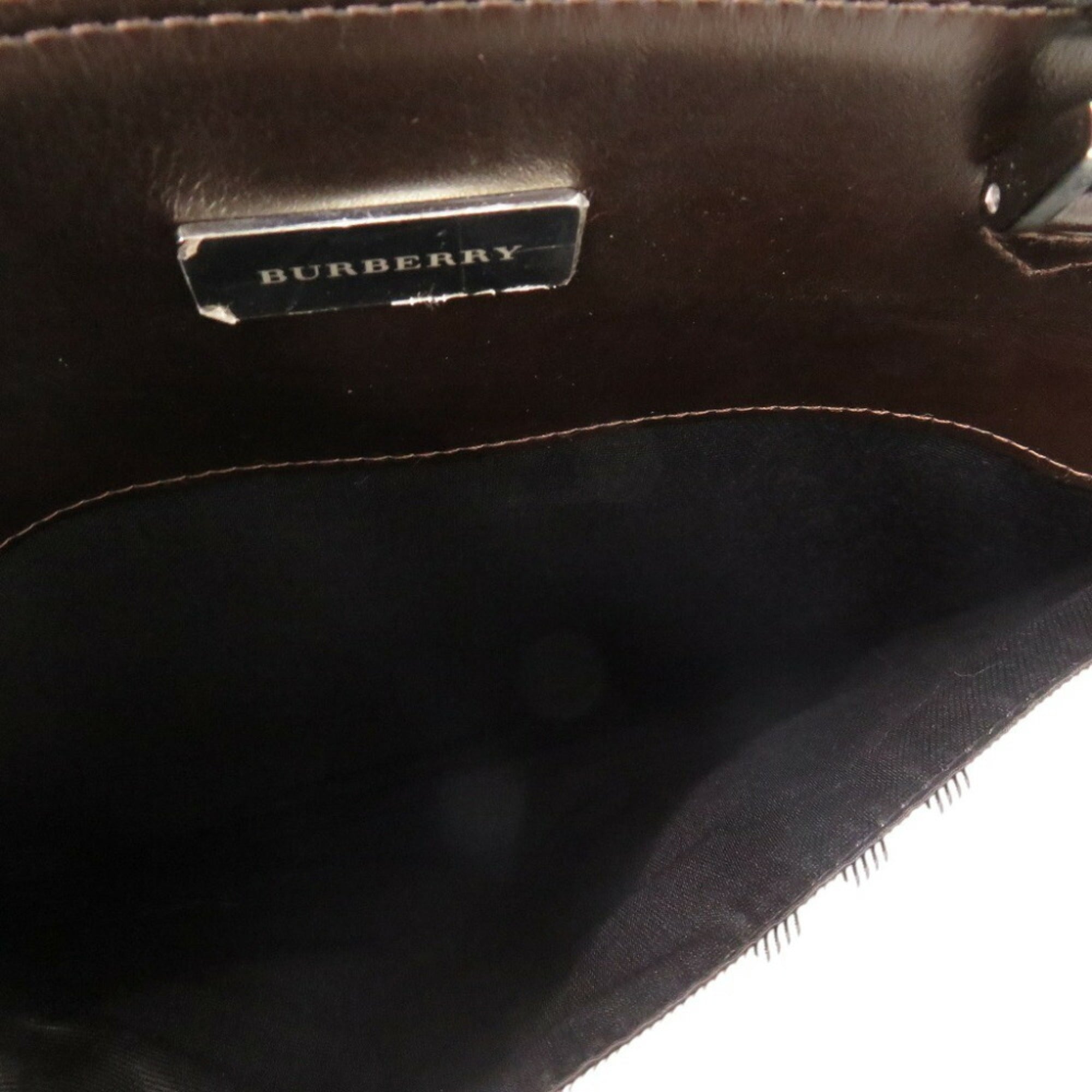 Burberry Beige Dark Brown Canvas Handbag (Pre-Owned)
