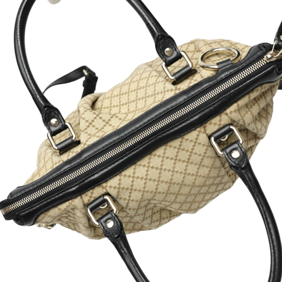 Gucci Beige Black Canvas Shoulder Bag (Pre-Owned)