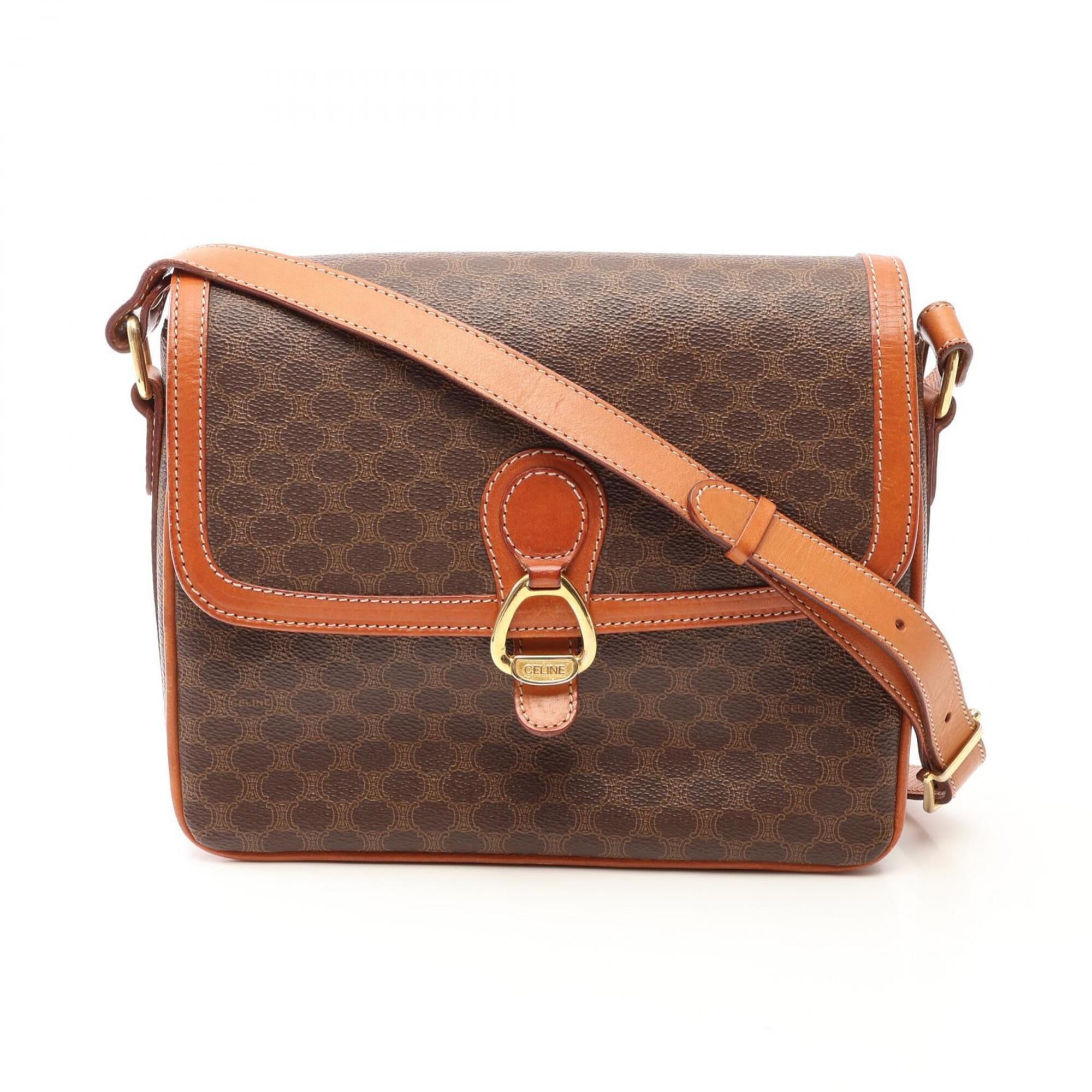 Celine Brown Coated Canvas Leather Handbag Shoulder Bag (Pre-Owned)