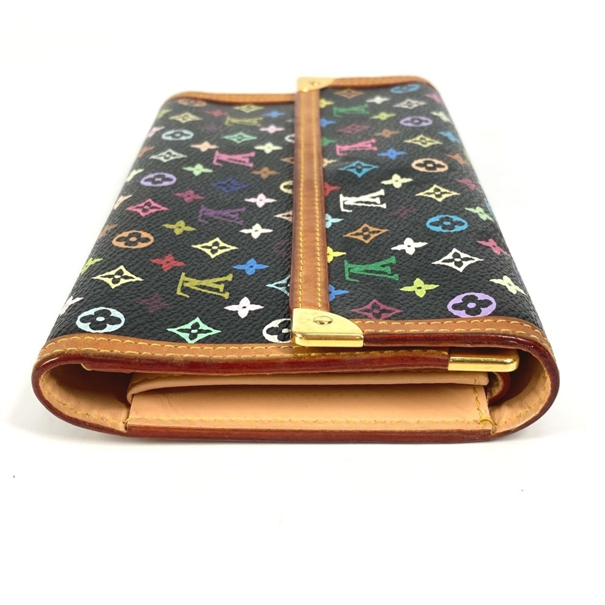 Louis Vuitton Black Noir Monogram Multicolore Long Wallet (Tri-Fold) (Pre-Owned)