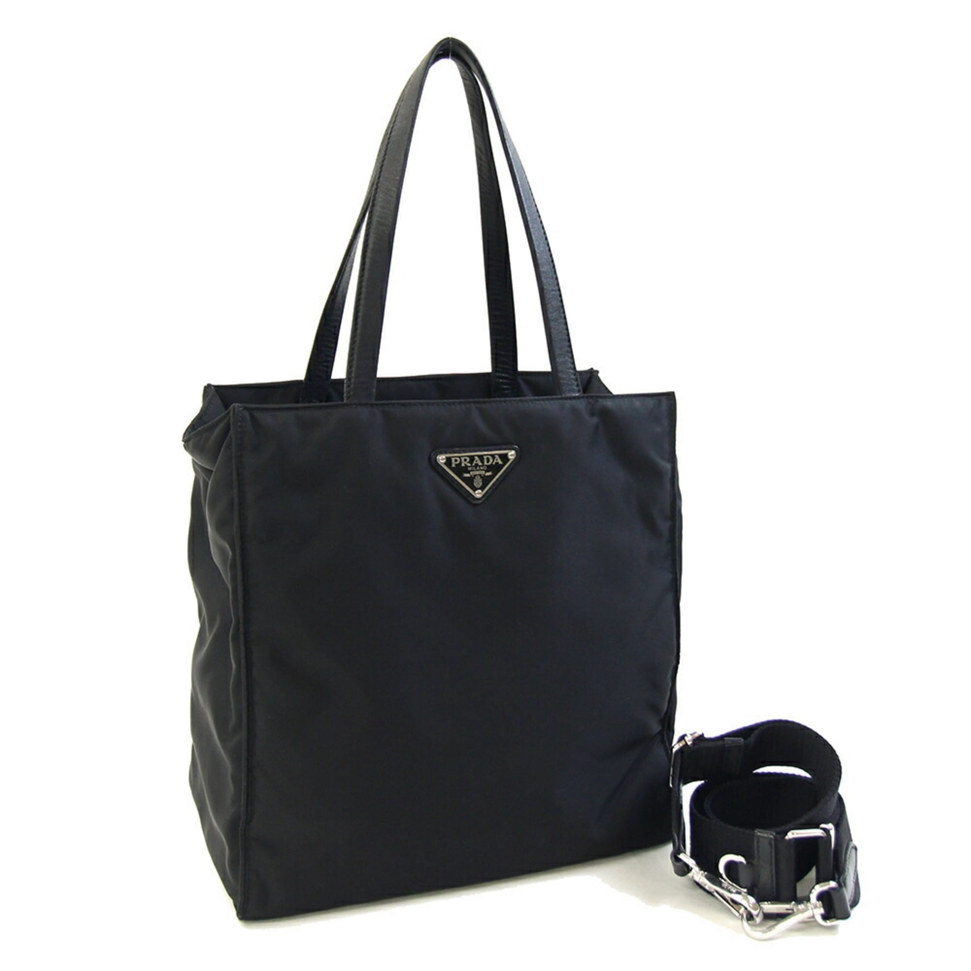 Prada Black Nero Nylon Leather Handbag (Pre-Owned)