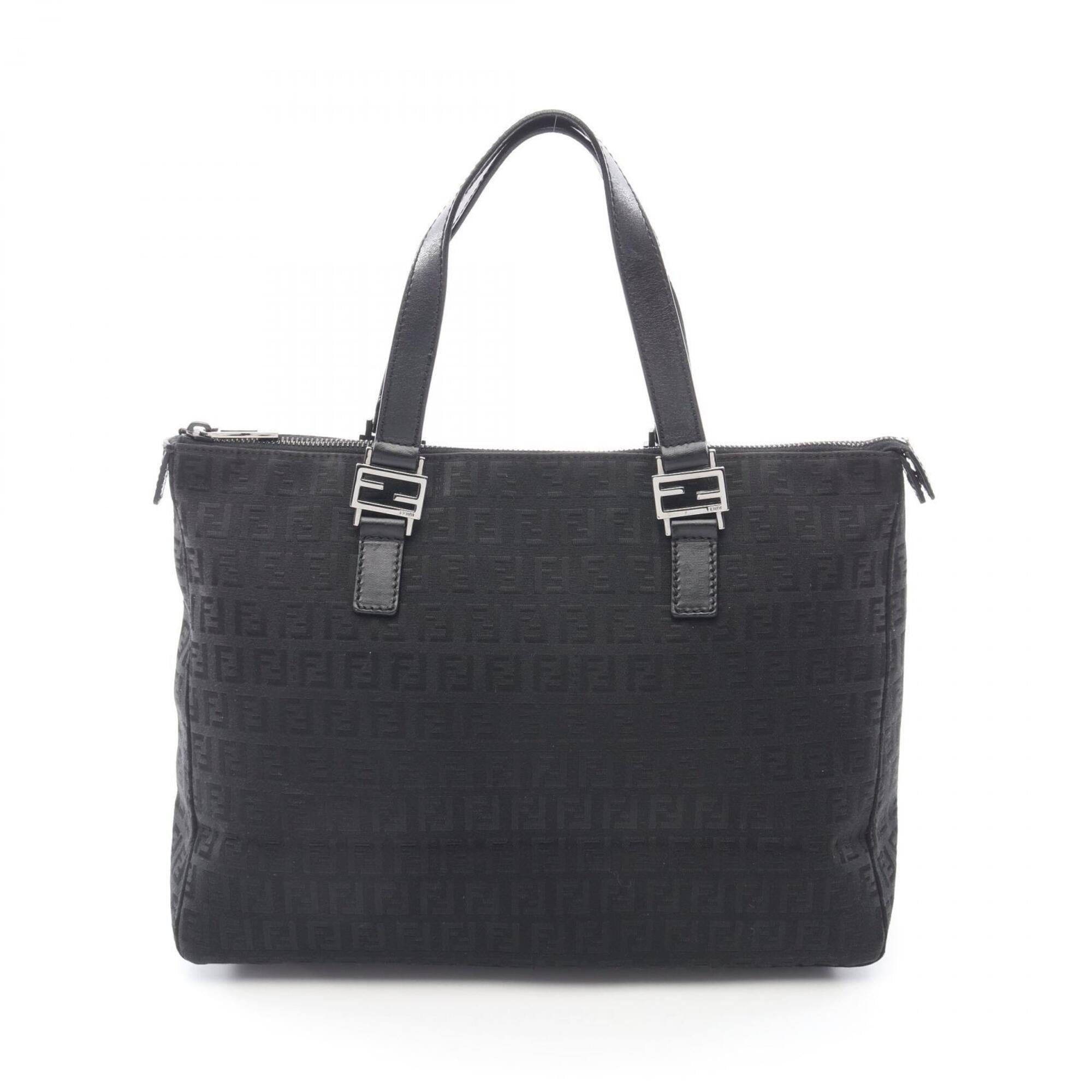 Fendi Black Canvas Leather Handbag Tote Bag (Pre-Owned)