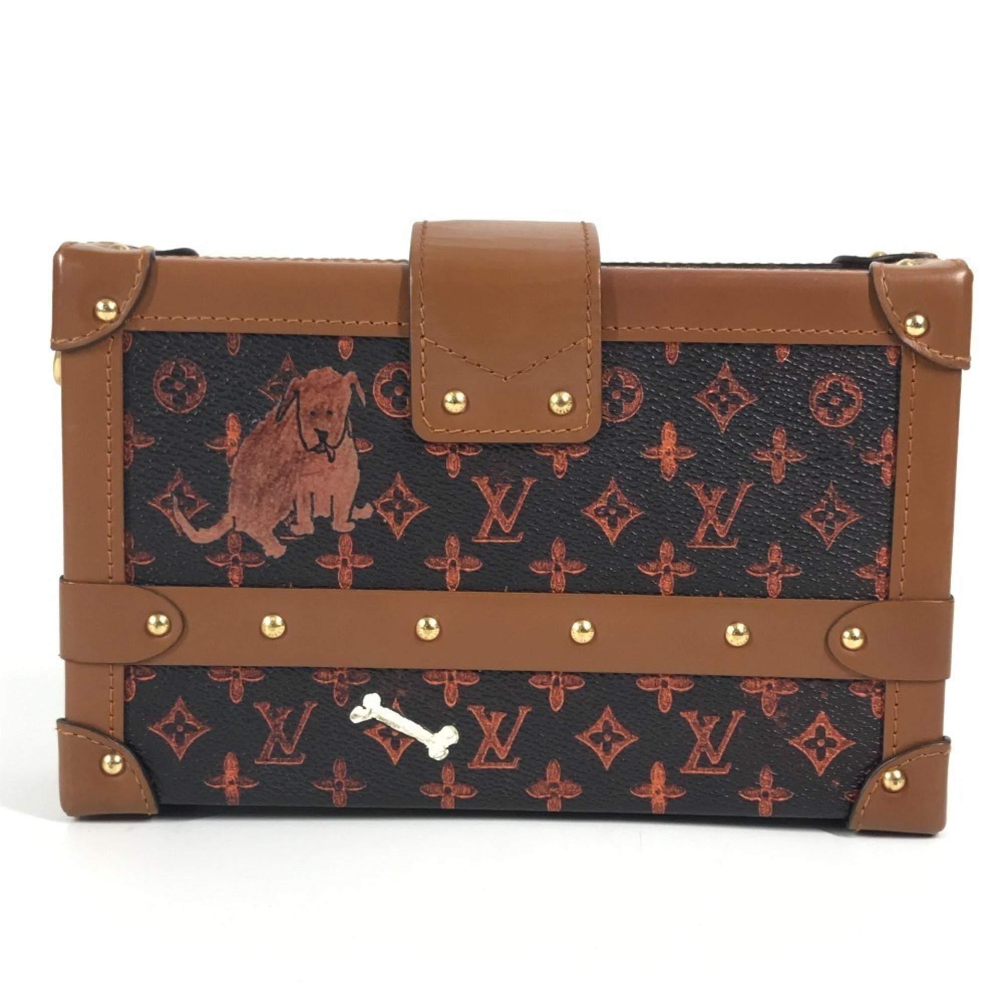 Louis Vuitton Brown Red Color Monogram Canvas Clutch Bag Shoulder Bag (Pre-Owned)