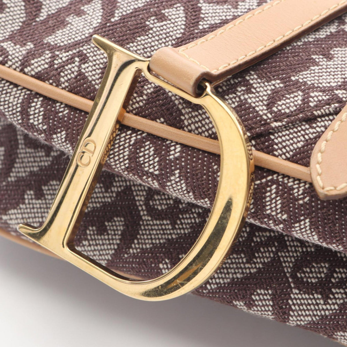 Christian Dior Trotter Beige Brown Canvas Leather Handbag Saddle Bag (Pre-Owned)